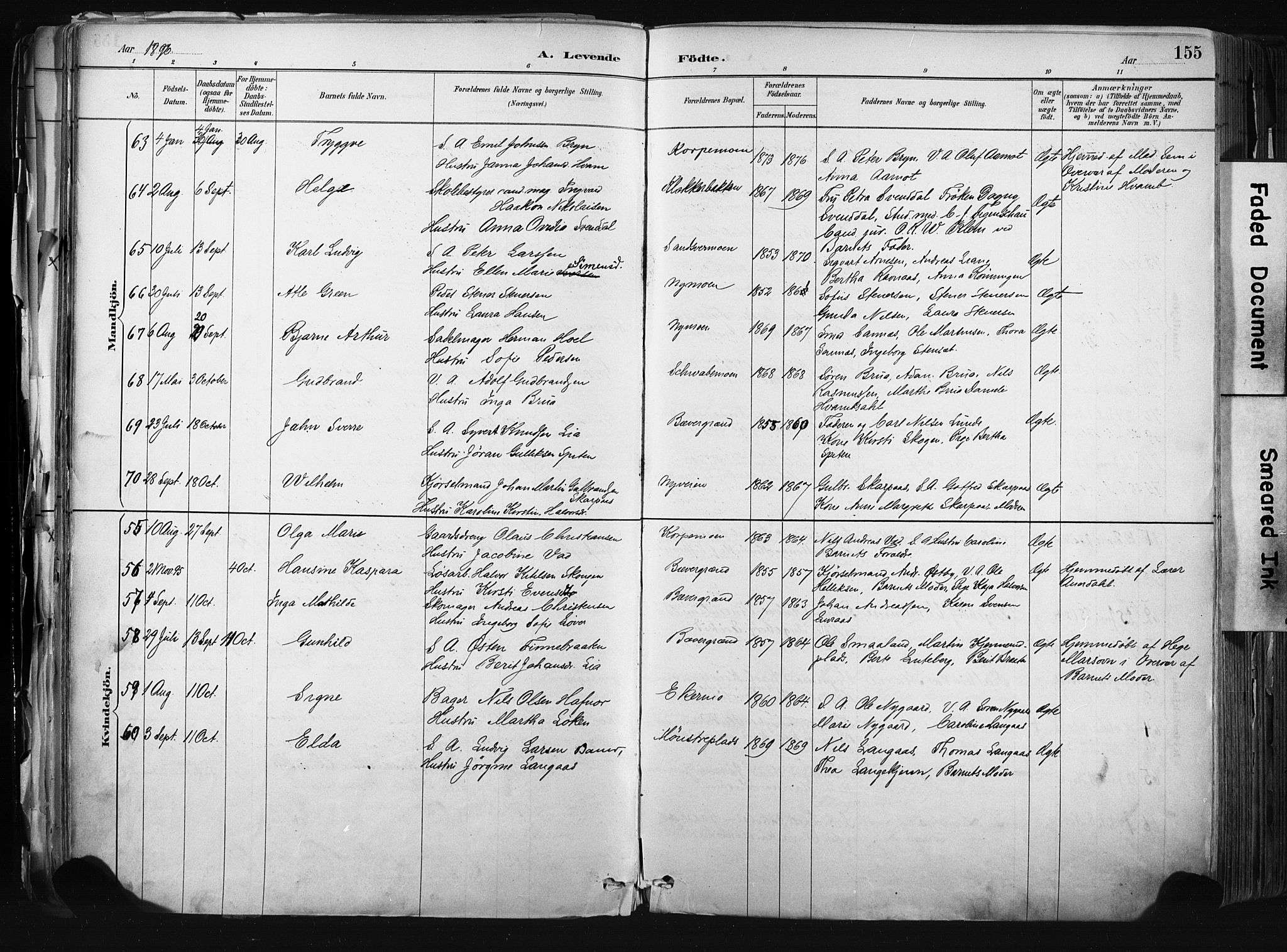 Kongsberg kirkebøker, AV/SAKO-A-22/F/Fb/L0002: Parish register (official) no. II 2, 1886-1896, p. 155