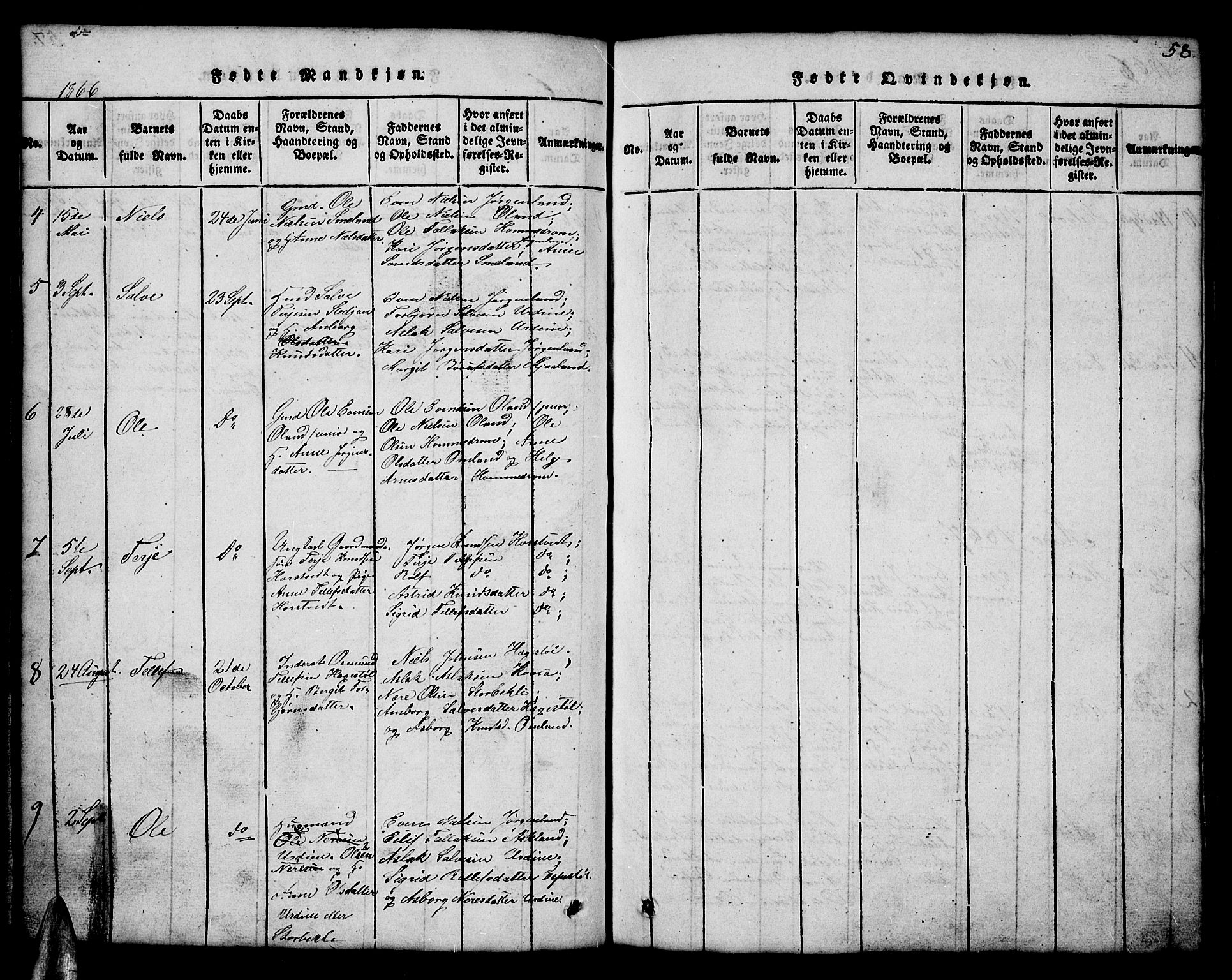 Åmli sokneprestkontor, SAK/1111-0050/F/Fb/Fba/L0001: Parish register (copy) no. B 1, 1816-1890, p. 58