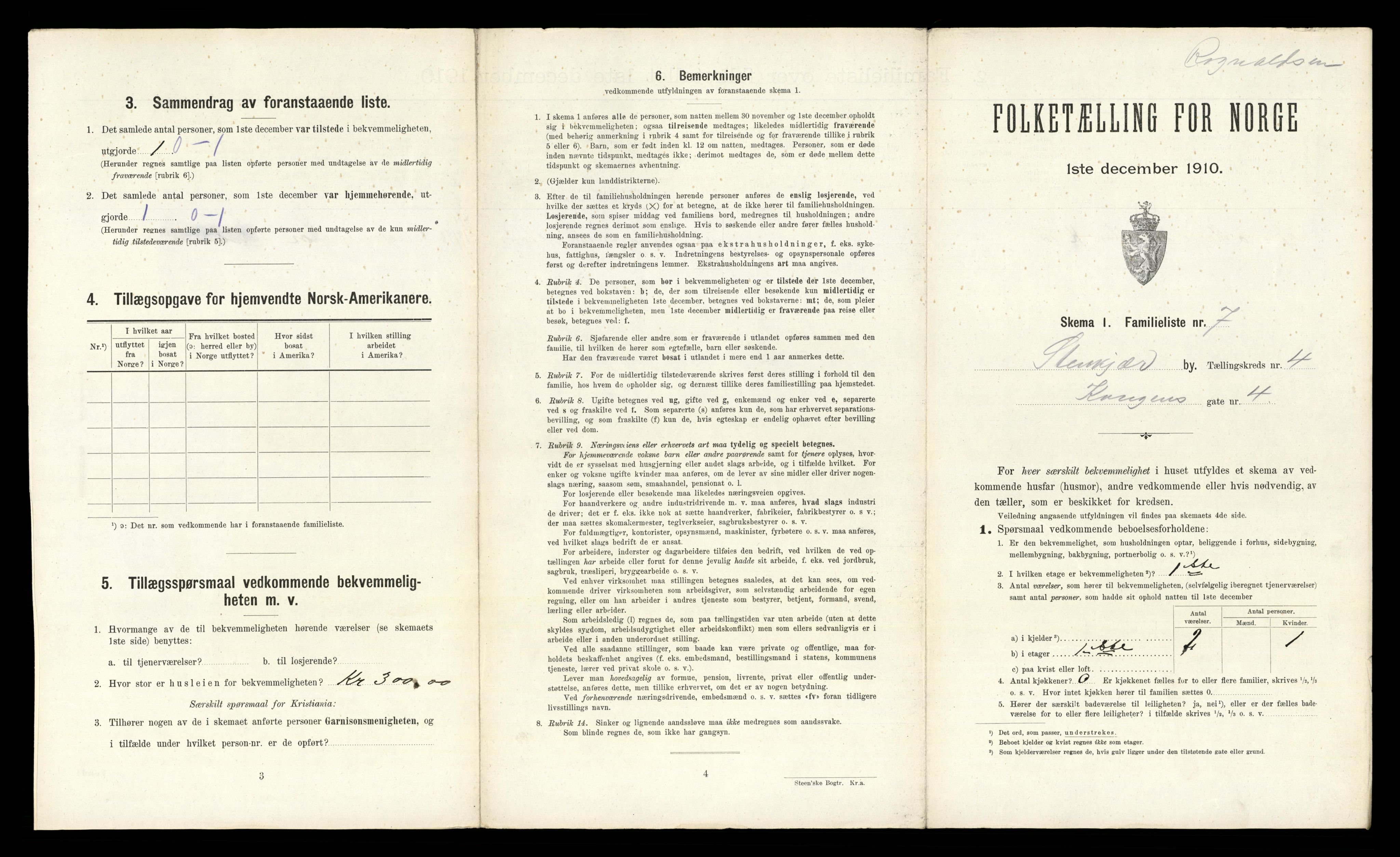 RA, 1910 census for Steinkjer, 1910, p. 1016
