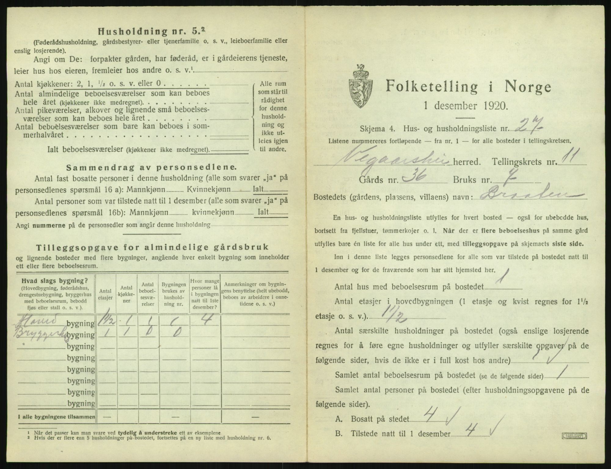 SAK, 1920 census for Vegårshei, 1920, p. 582