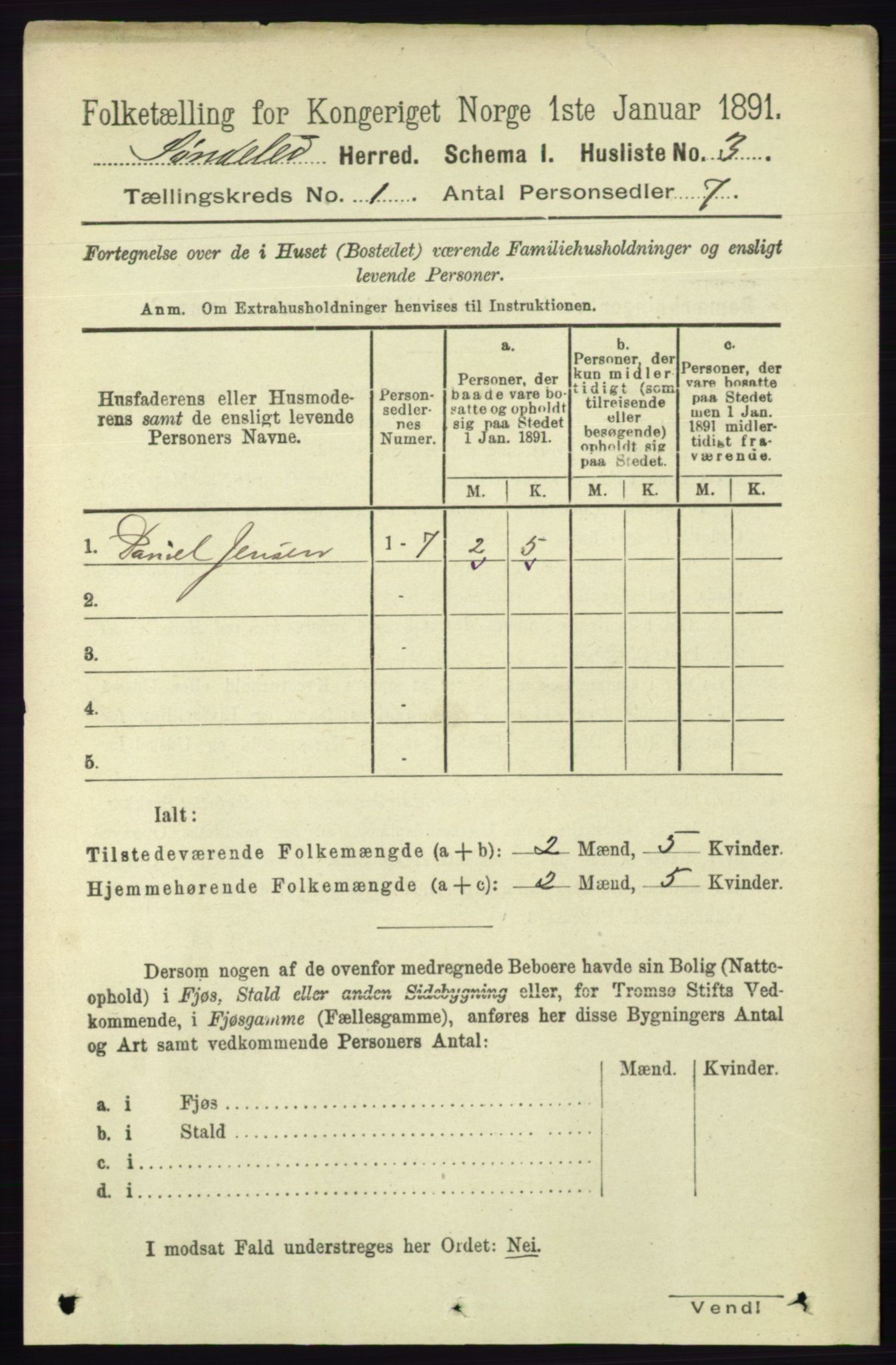 RA, 1891 census for 0913 Søndeled, 1891, p. 41