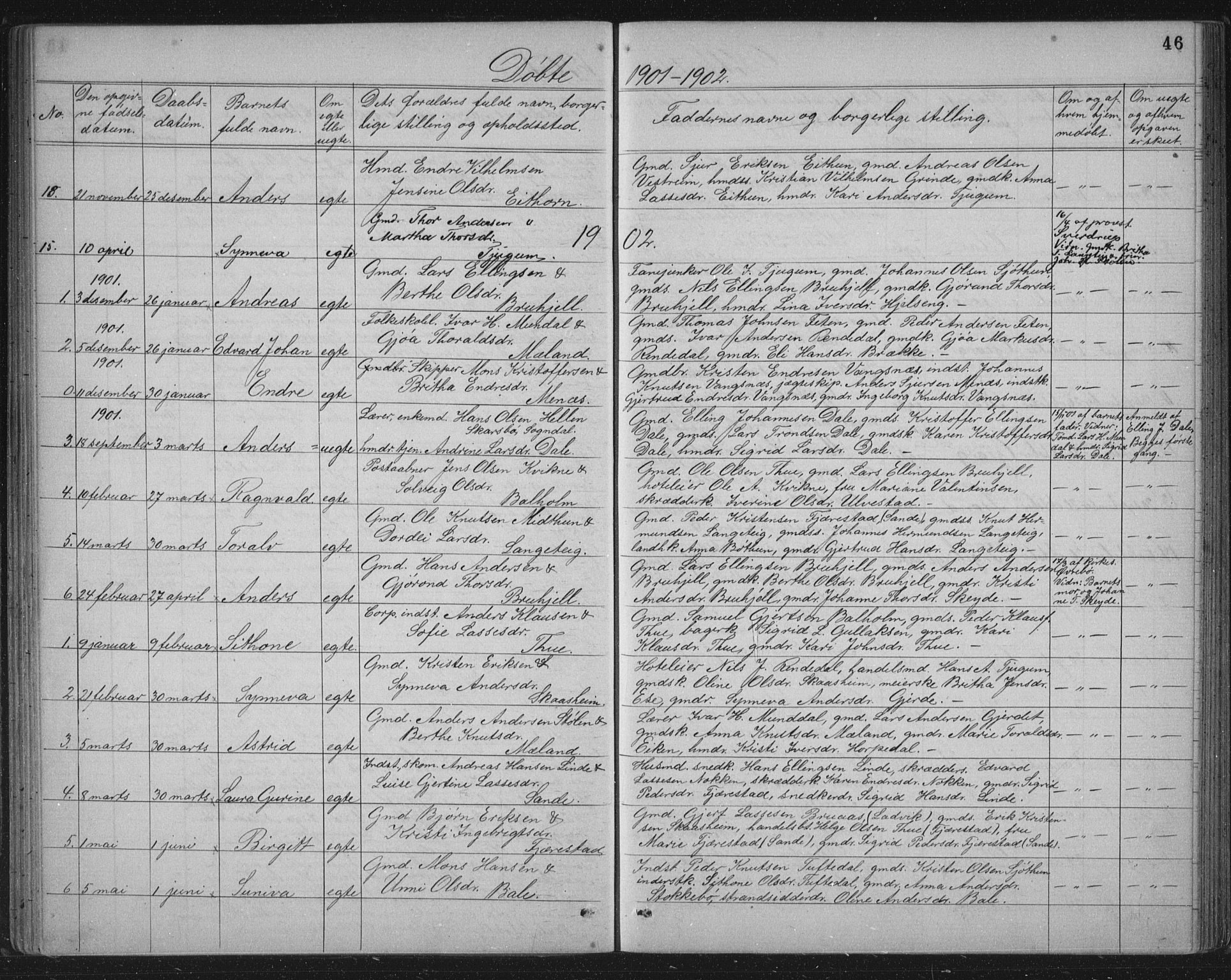 Balestrand sokneprestembete, AV/SAB-A-79601/H/Hab/Haba/L0002: Parish register (copy) no. A 2, 1880-1919, p. 46