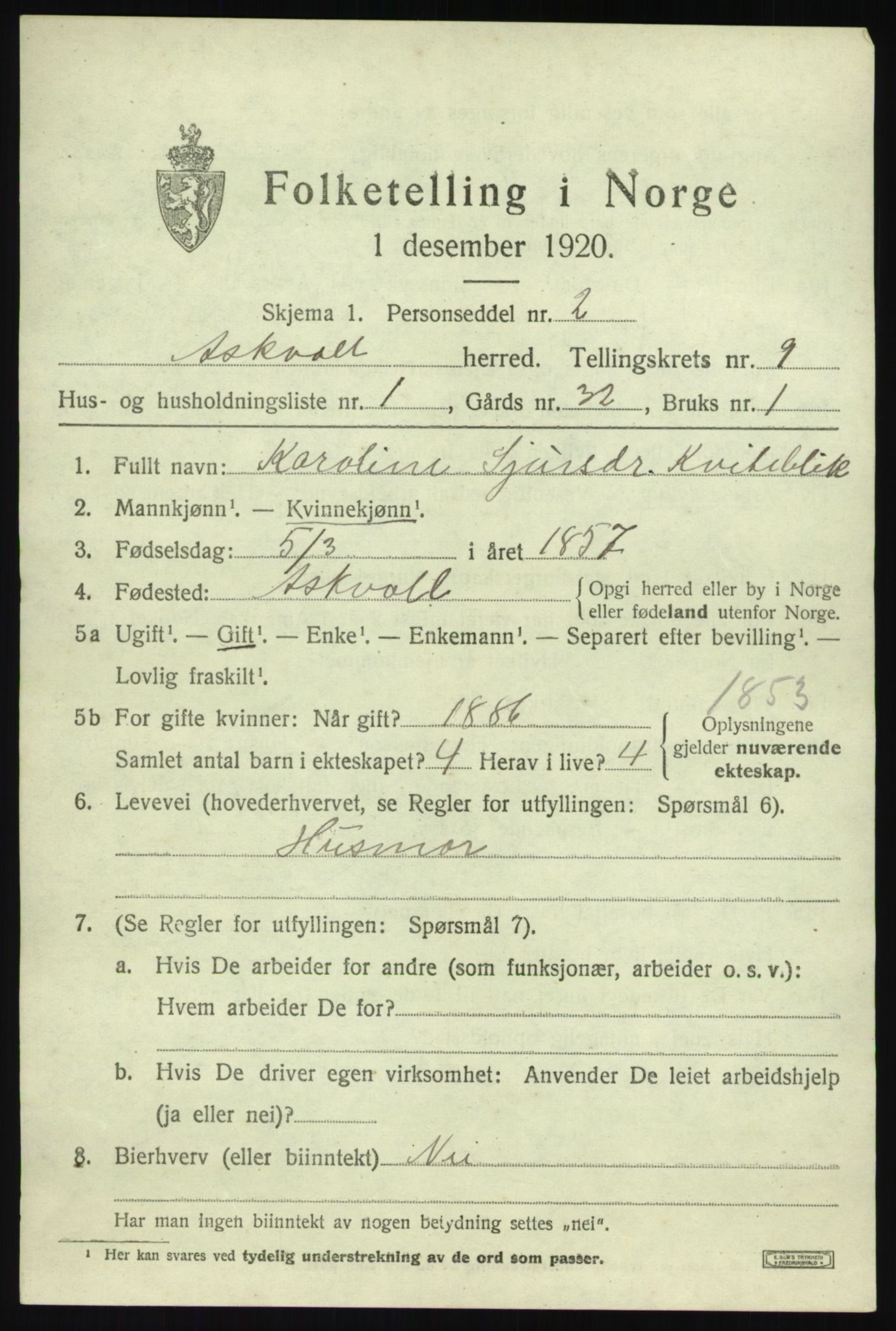 SAB, 1920 census for Askvoll, 1920, p. 3872