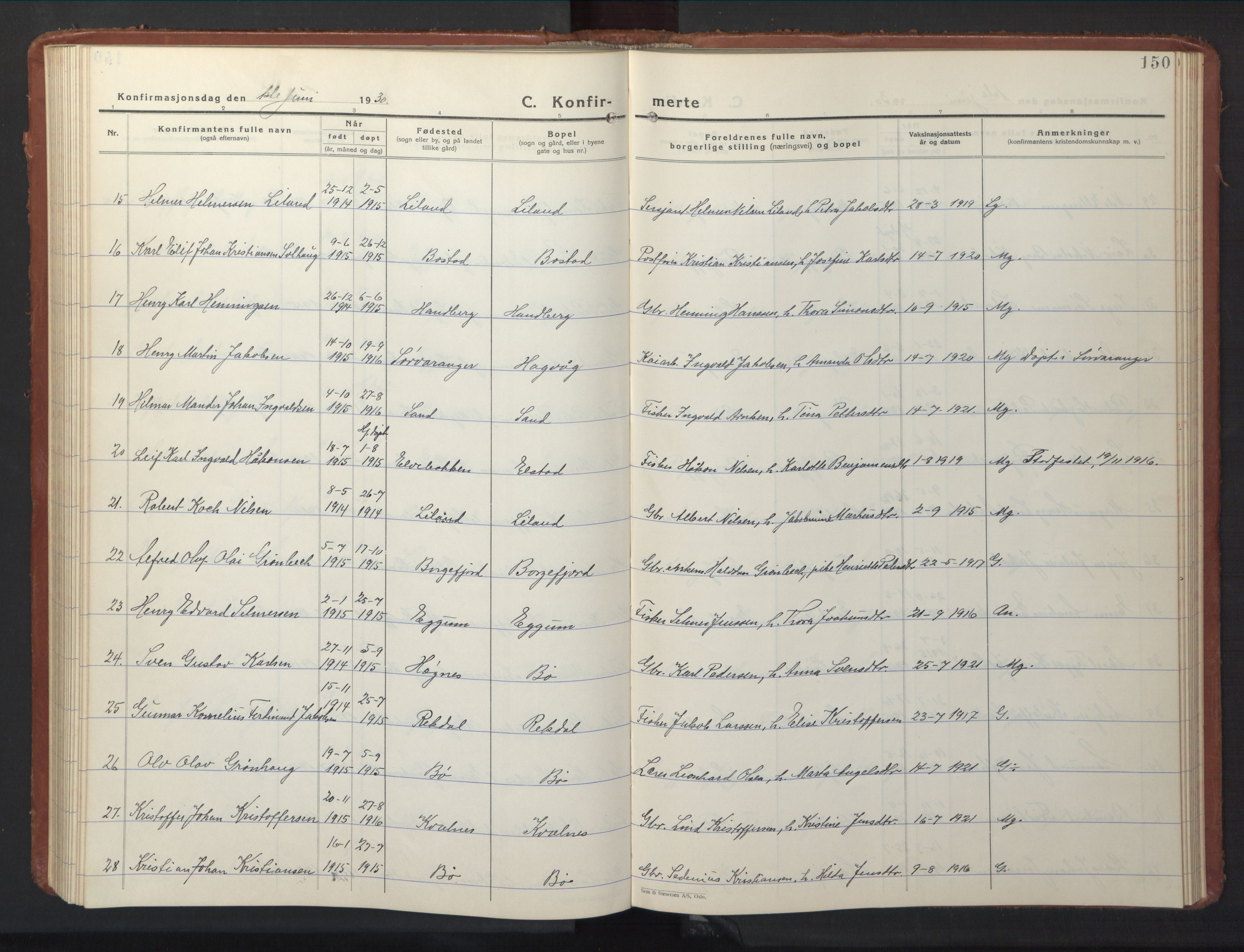 Ministerialprotokoller, klokkerbøker og fødselsregistre - Nordland, AV/SAT-A-1459/880/L1143: Parish register (copy) no. 880C05, 1929-1951, p. 150