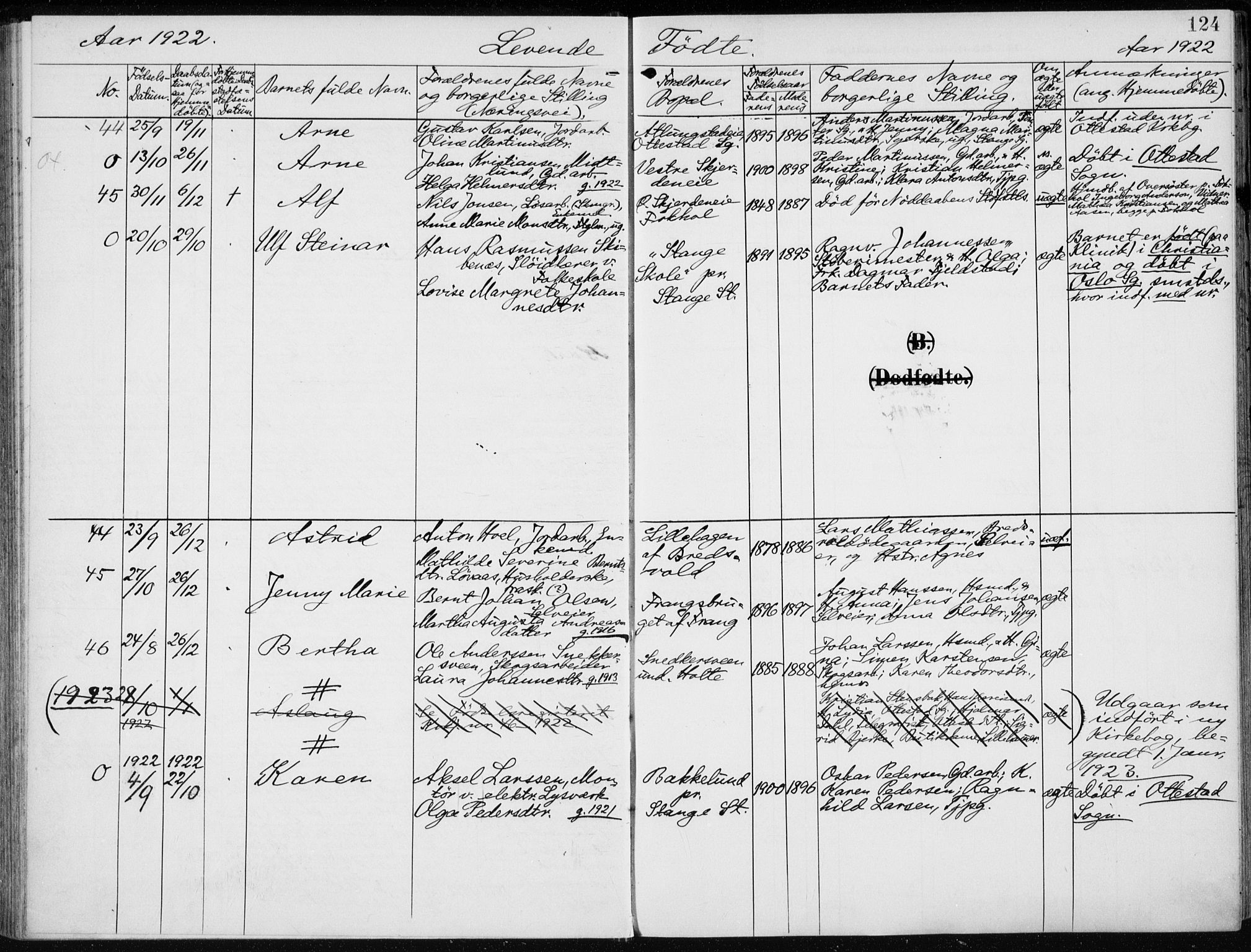 Stange prestekontor, AV/SAH-PREST-002/K/L0024: Parish register (official) no. 24, 1906-1922, p. 124