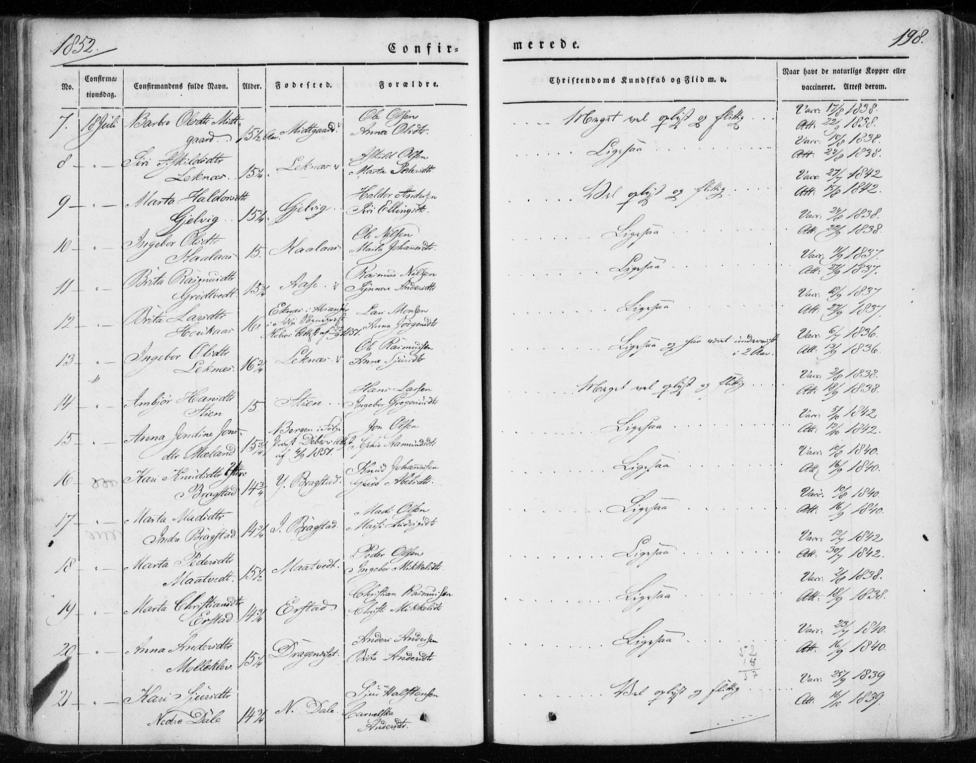 Hamre sokneprestembete, SAB/A-75501/H/Ha/Haa/Haaa/L0013: Parish register (official) no. A 13, 1846-1857, p. 198