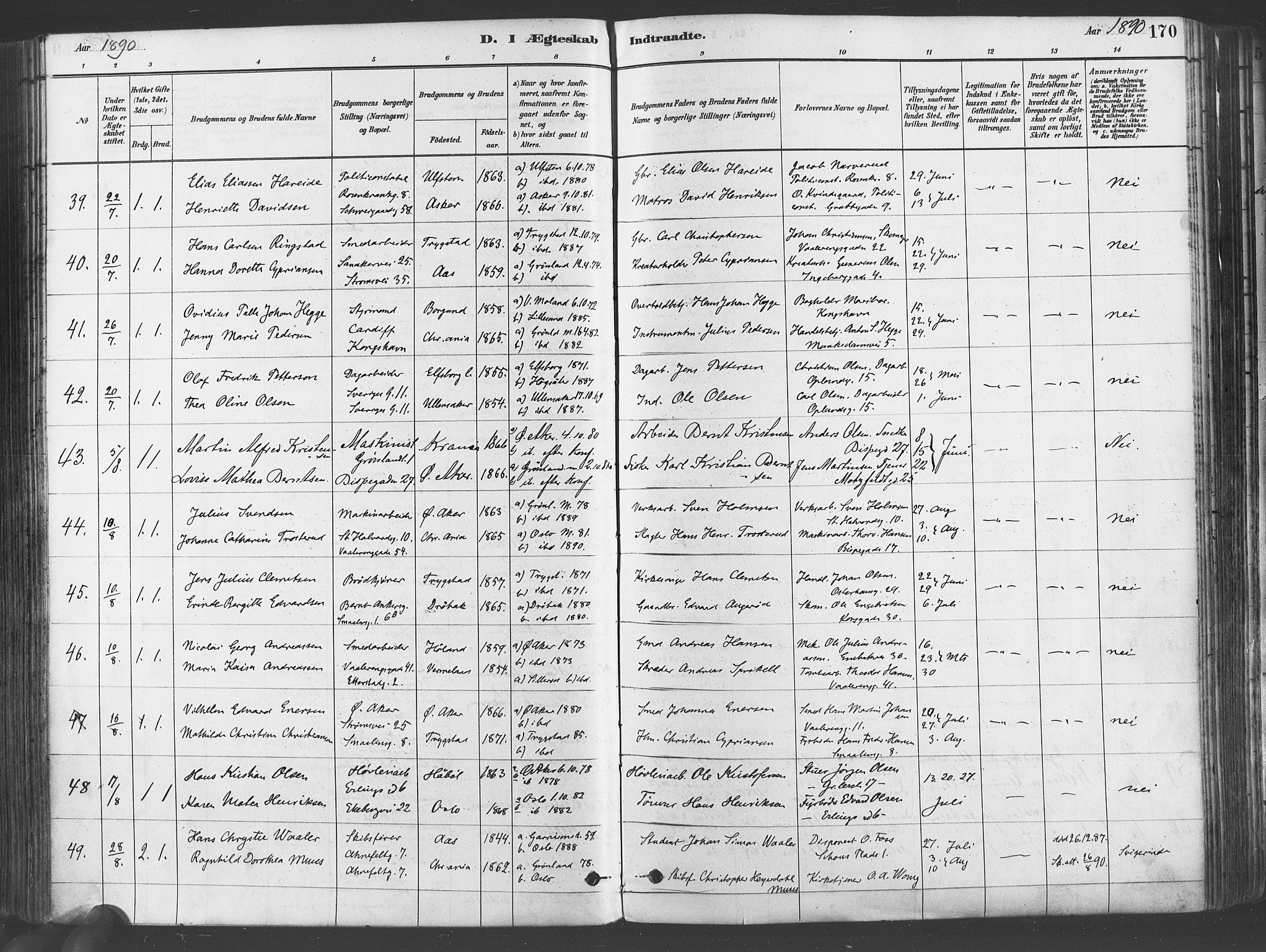 Gamlebyen prestekontor Kirkebøker, SAO/A-10884/F/Fa/L0006: Parish register (official) no. 6, 1881-1890, p. 170