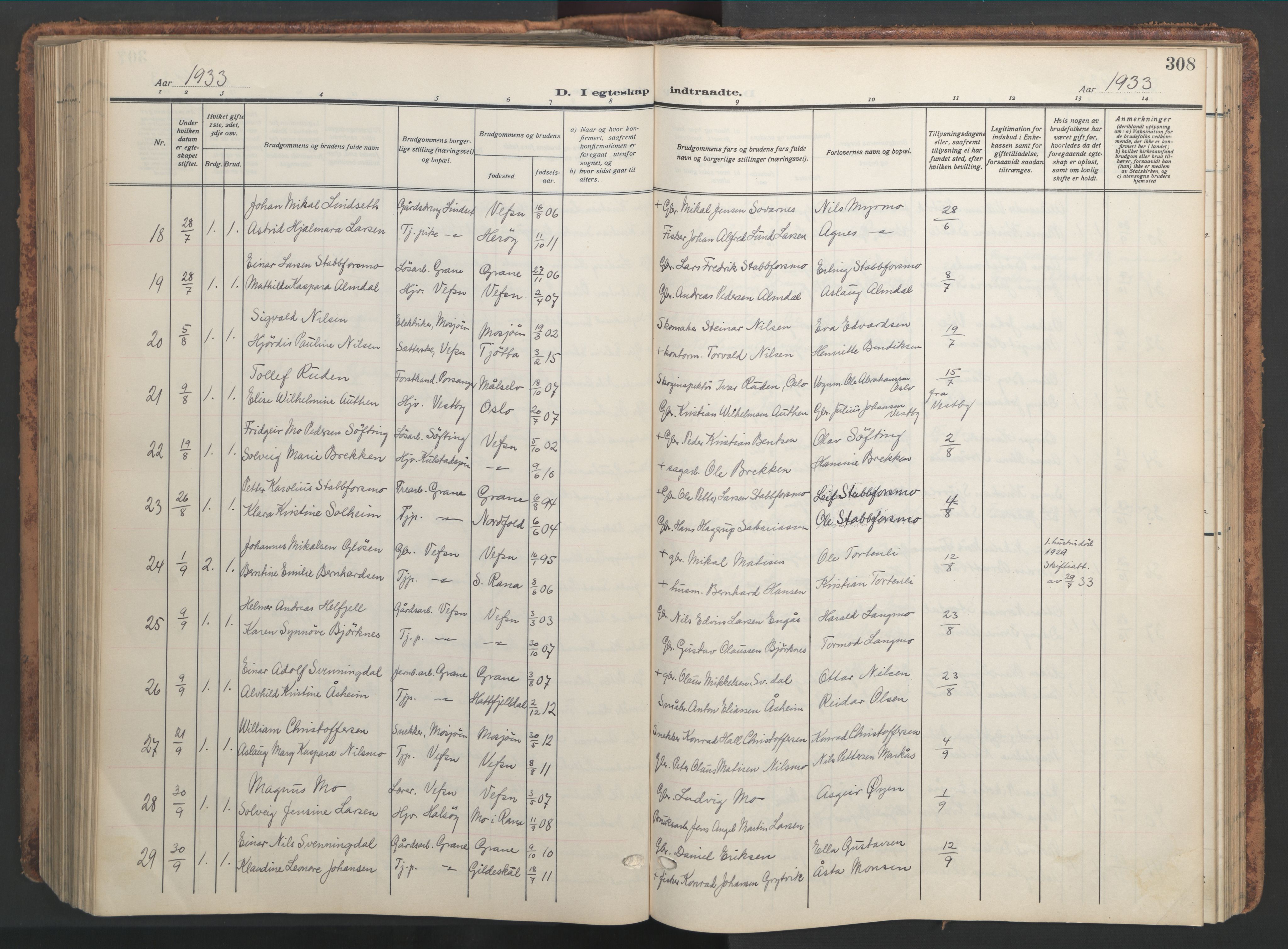 Ministerialprotokoller, klokkerbøker og fødselsregistre - Nordland, AV/SAT-A-1459/820/L0302: Parish register (copy) no. 820C04, 1917-1948, p. 308