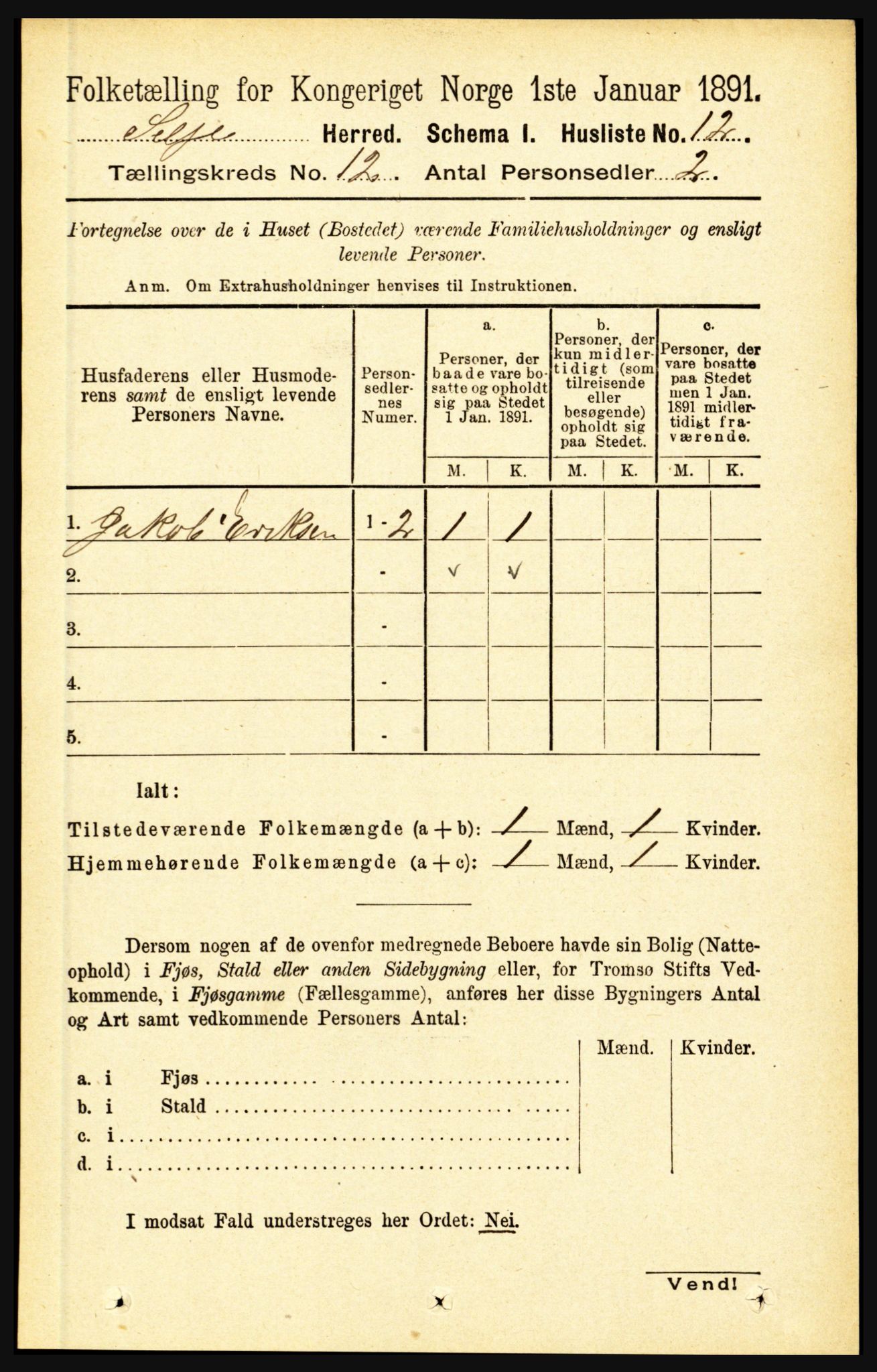 RA, 1891 census for 1441 Selje, 1891, p. 3635