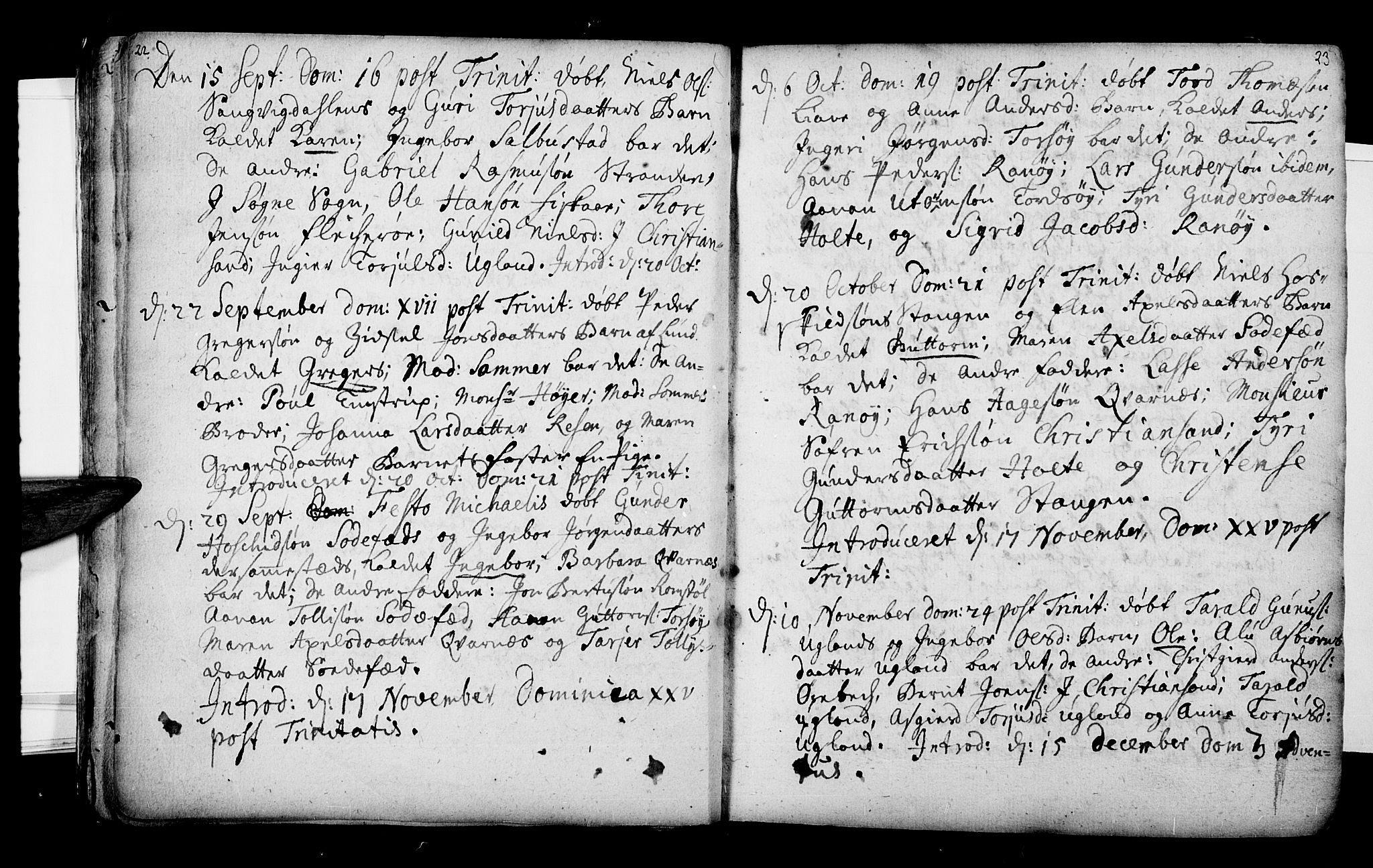 Oddernes sokneprestkontor, AV/SAK-1111-0033/F/Fa/Faa/L0002: Parish register (official) no. A 2, 1719-1764, p. 22-23