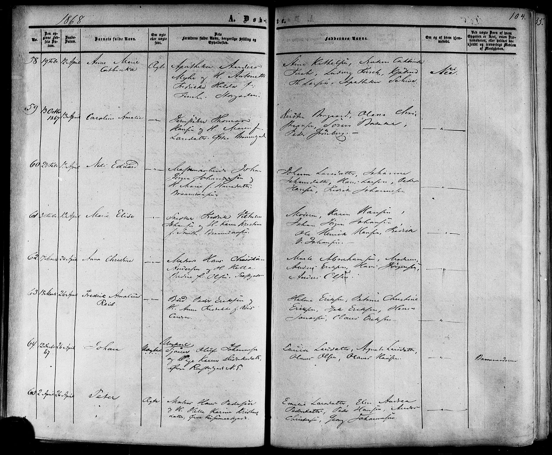 Horten kirkebøker, AV/SAKO-A-348/F/Fa/L0001: Parish register (official) no. 1, 1855-1871, p. 104