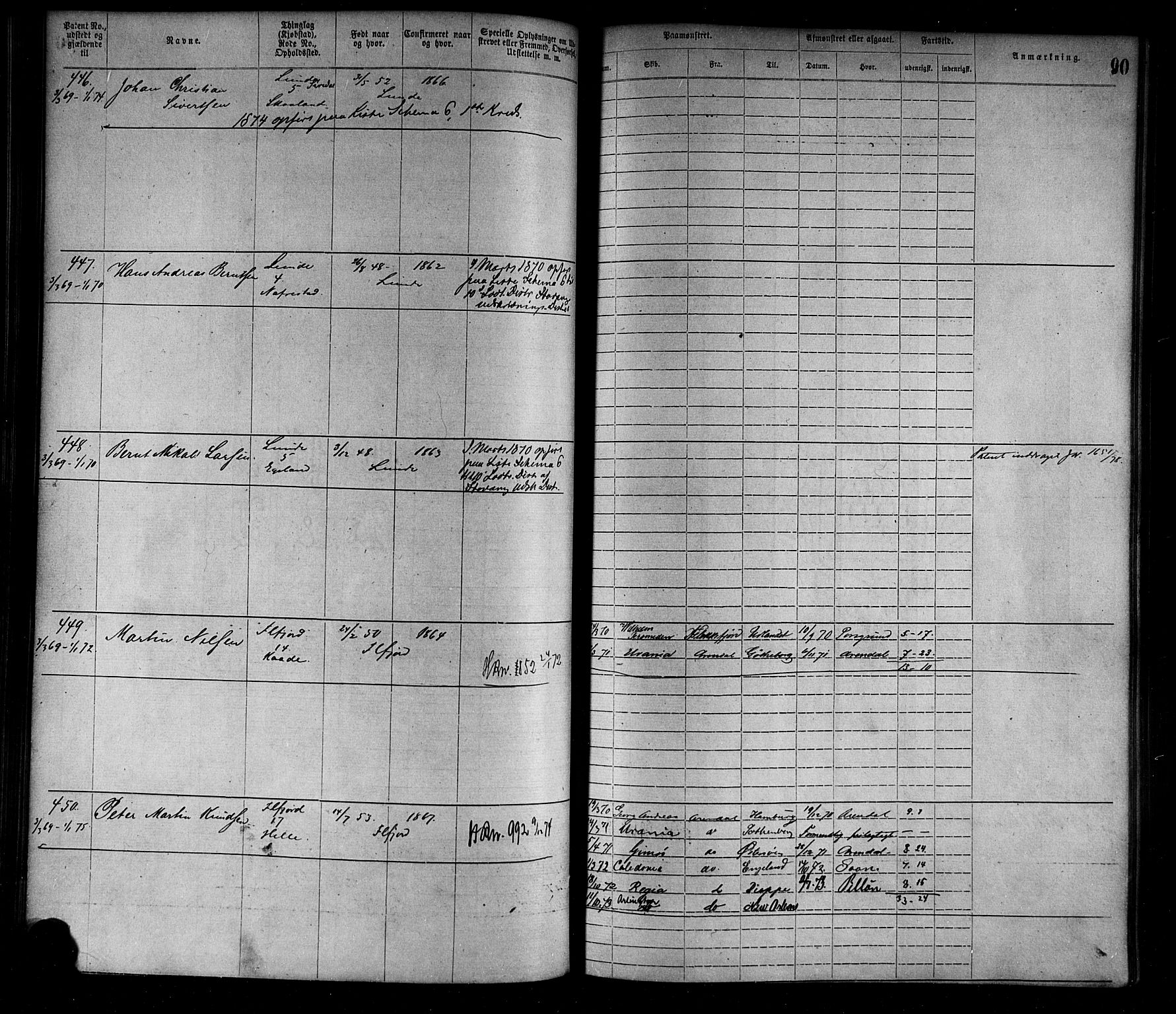 Flekkefjord mønstringskrets, SAK/2031-0018/F/Fa/L0002: Annotasjonsrulle nr 1-1920 med register, N-2, 1870-1891, p. 111