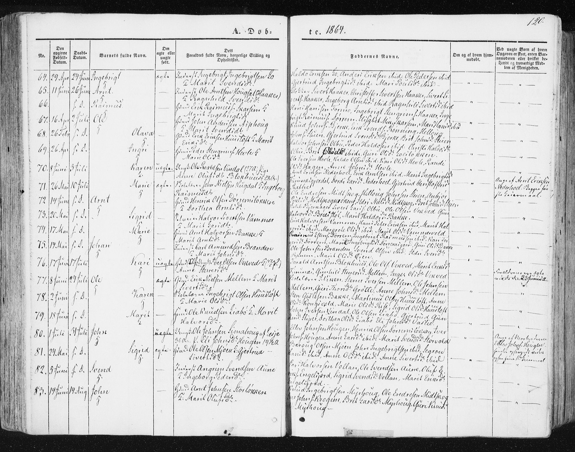 Ministerialprotokoller, klokkerbøker og fødselsregistre - Sør-Trøndelag, SAT/A-1456/678/L0899: Parish register (official) no. 678A08, 1848-1872, p. 120