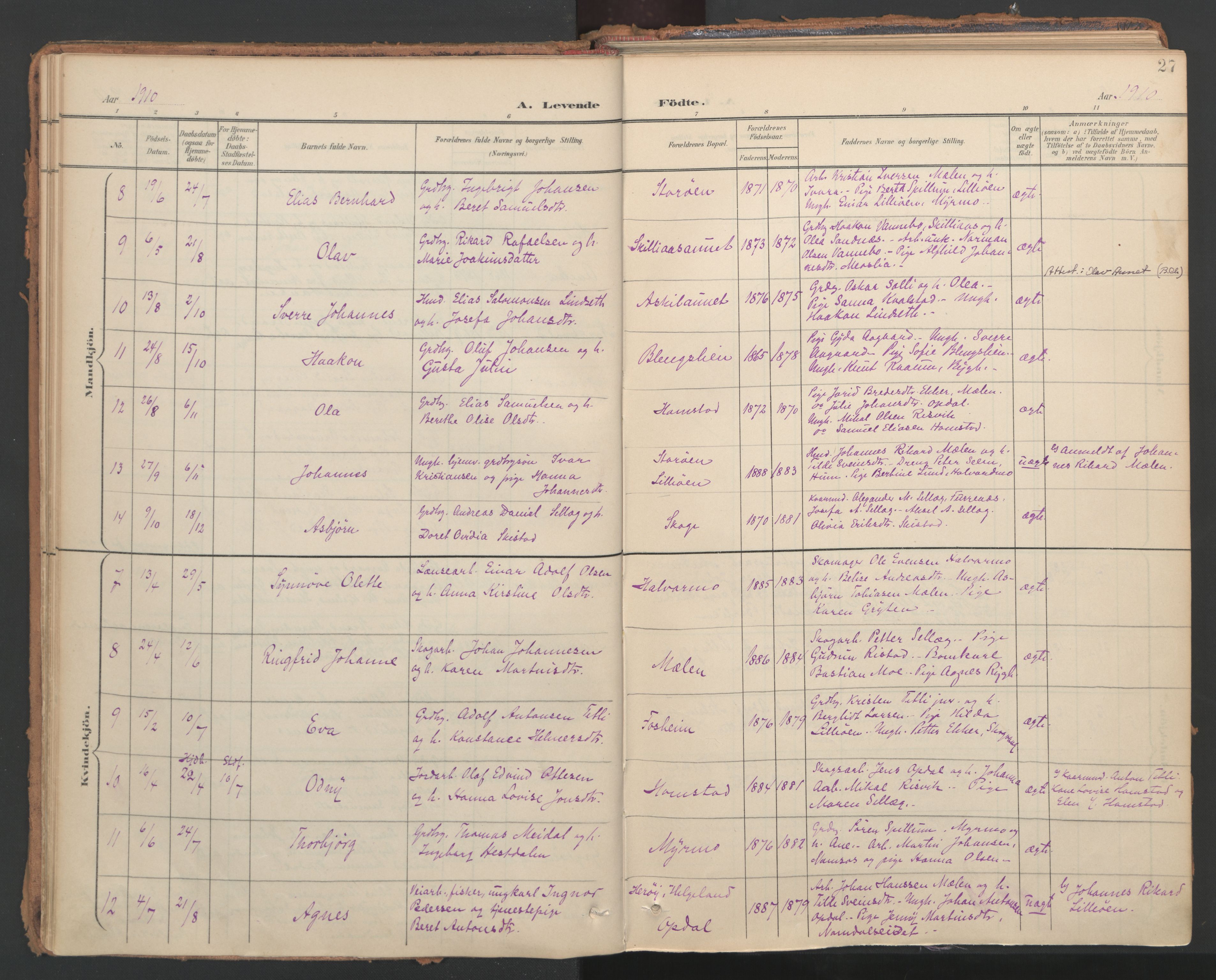 Ministerialprotokoller, klokkerbøker og fødselsregistre - Nord-Trøndelag, SAT/A-1458/766/L0564: Parish register (official) no. 767A02, 1900-1932, p. 27