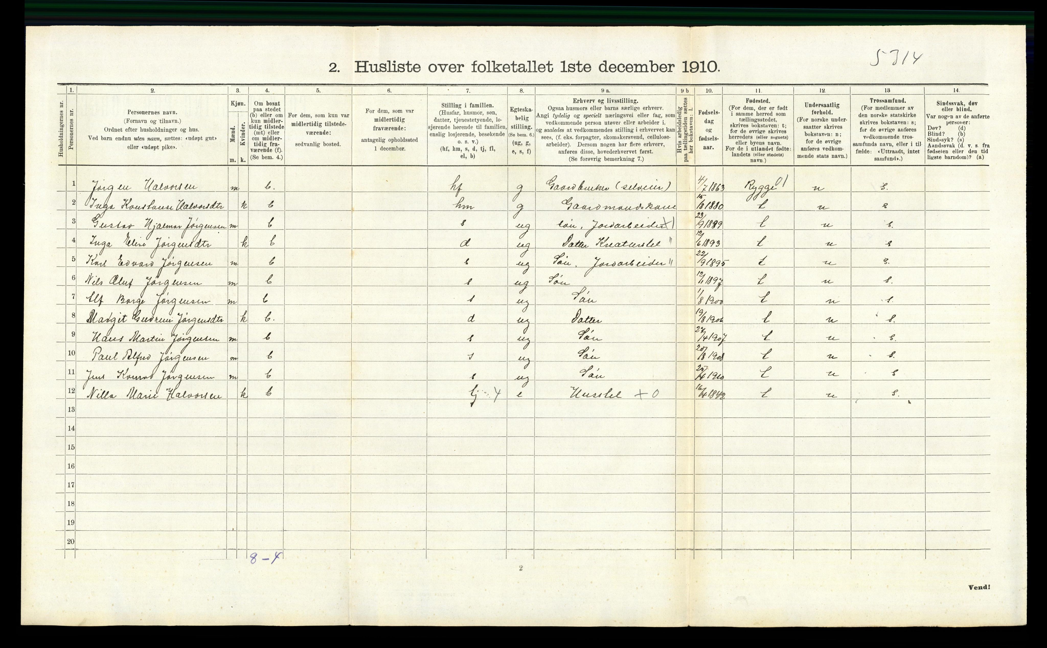 RA, 1910 census for Våler, 1910, p. 501