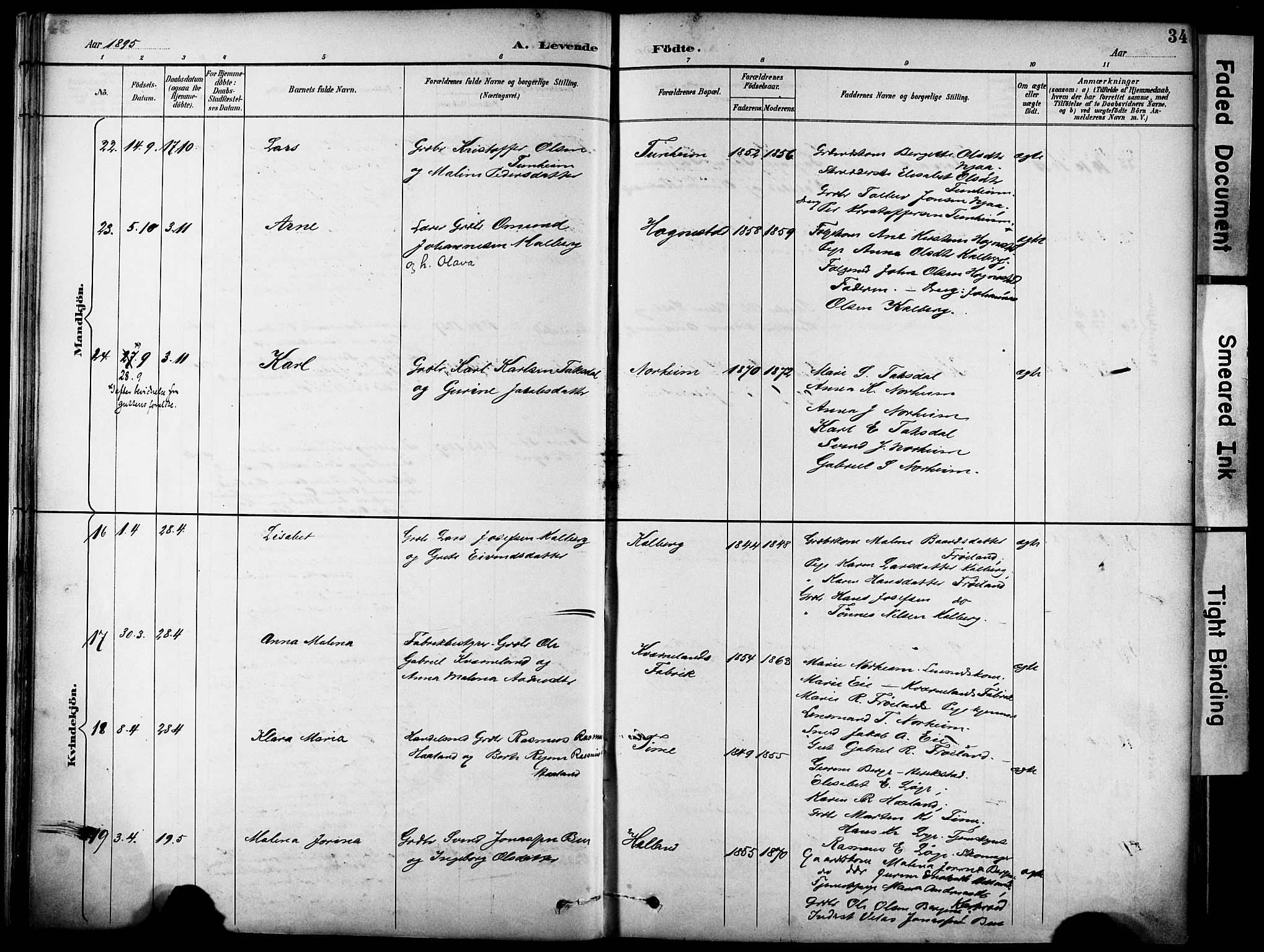 Lye sokneprestkontor, AV/SAST-A-101794/001/30BA/L0011: Parish register (official) no. A 9, 1893-1903, p. 34