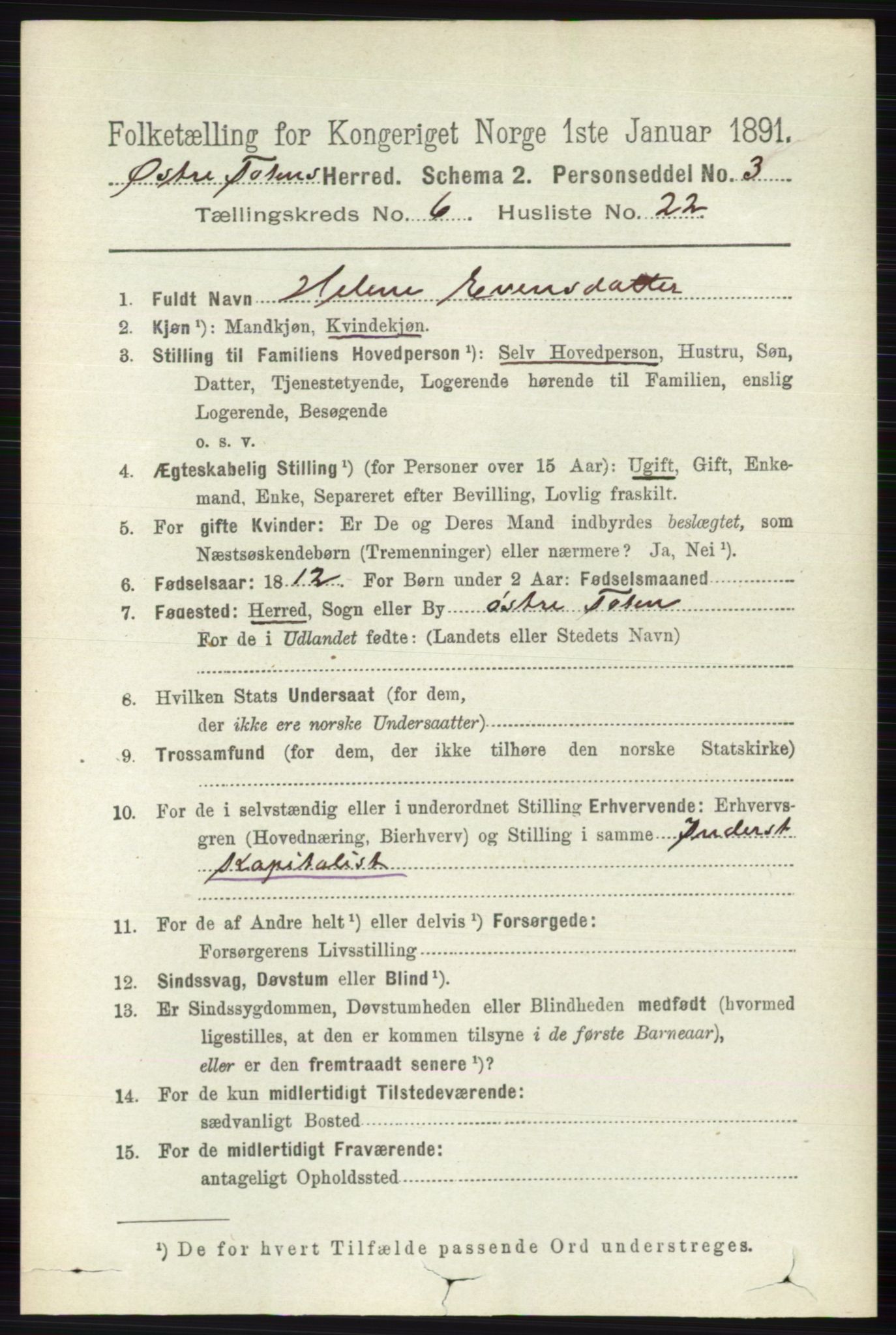 RA, 1891 census for 0528 Østre Toten, 1891, p. 3902