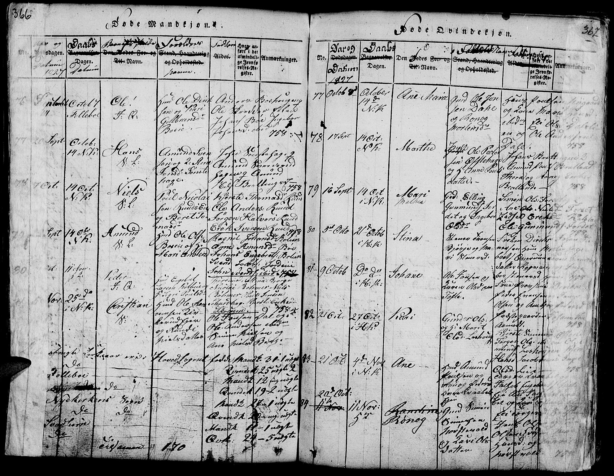 Gausdal prestekontor, AV/SAH-PREST-090/H/Ha/Hab/L0001: Parish register (copy) no. 1, 1817-1848, p. 366-367