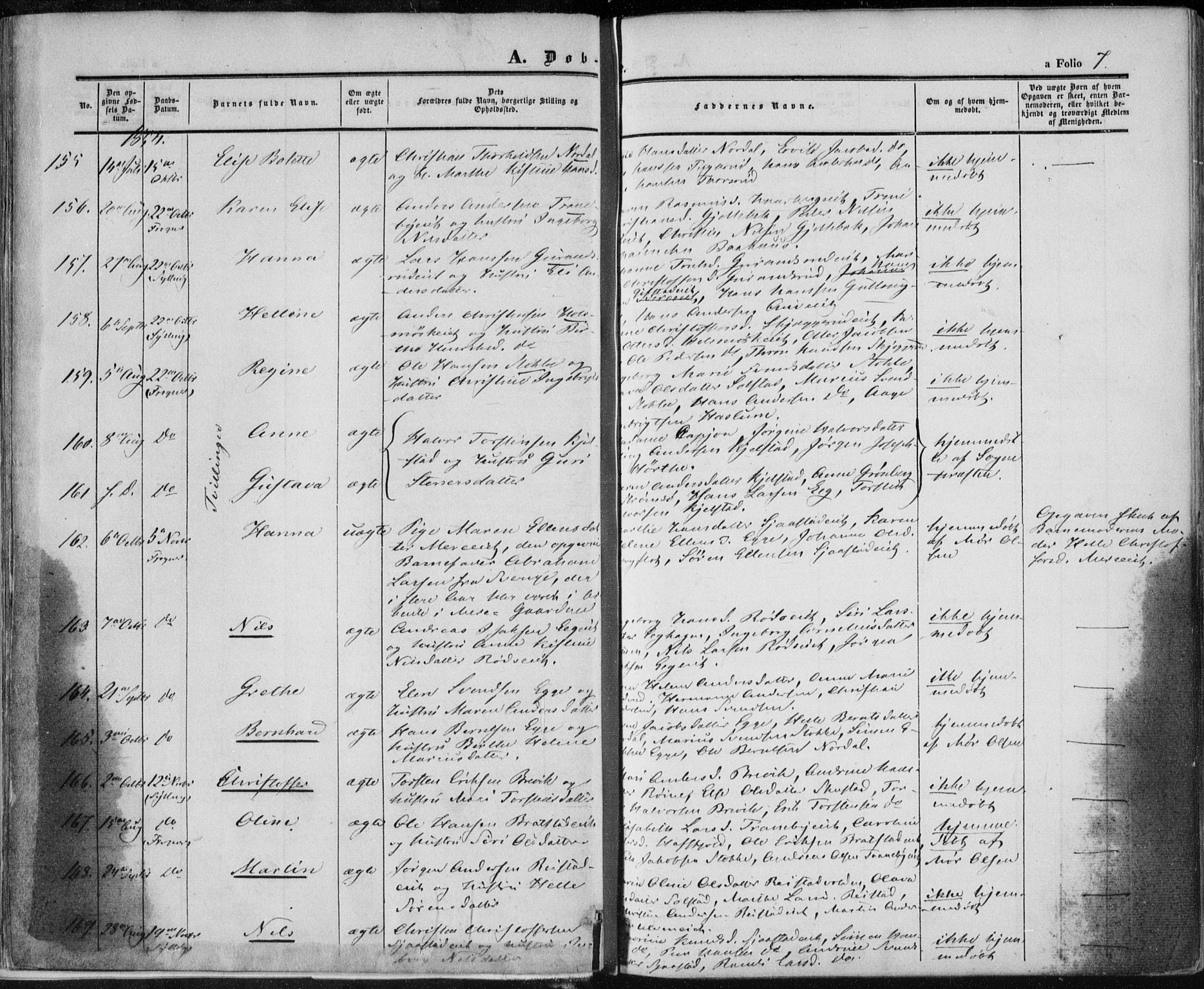 Lier kirkebøker, SAKO/A-230/F/Fa/L0012: Parish register (official) no. I 12, 1854-1864, p. 7