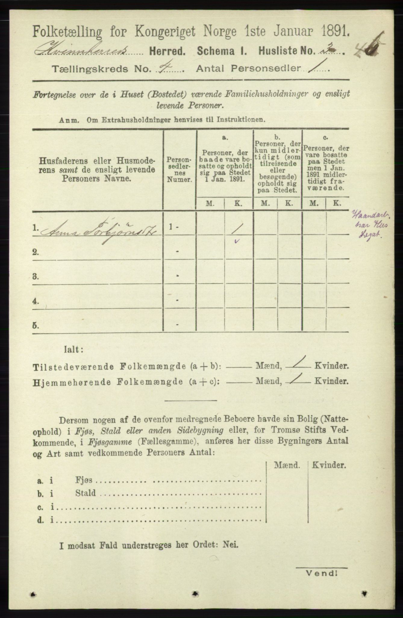 RA, 1891 census for 1224 Kvinnherad, 1891, p. 1336