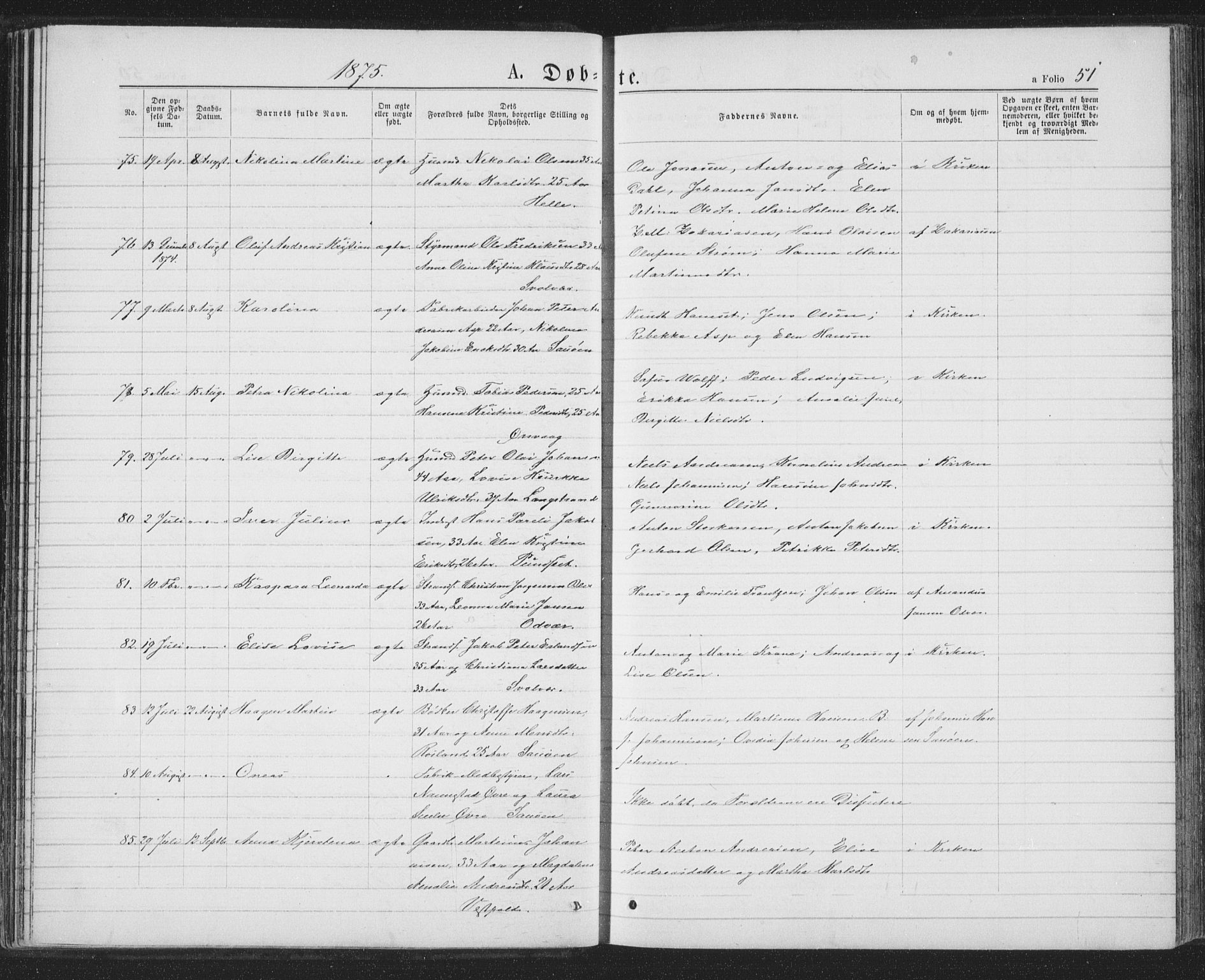 Ministerialprotokoller, klokkerbøker og fødselsregistre - Nordland, AV/SAT-A-1459/874/L1074: Parish register (copy) no. 874C03, 1870-1876, p. 51