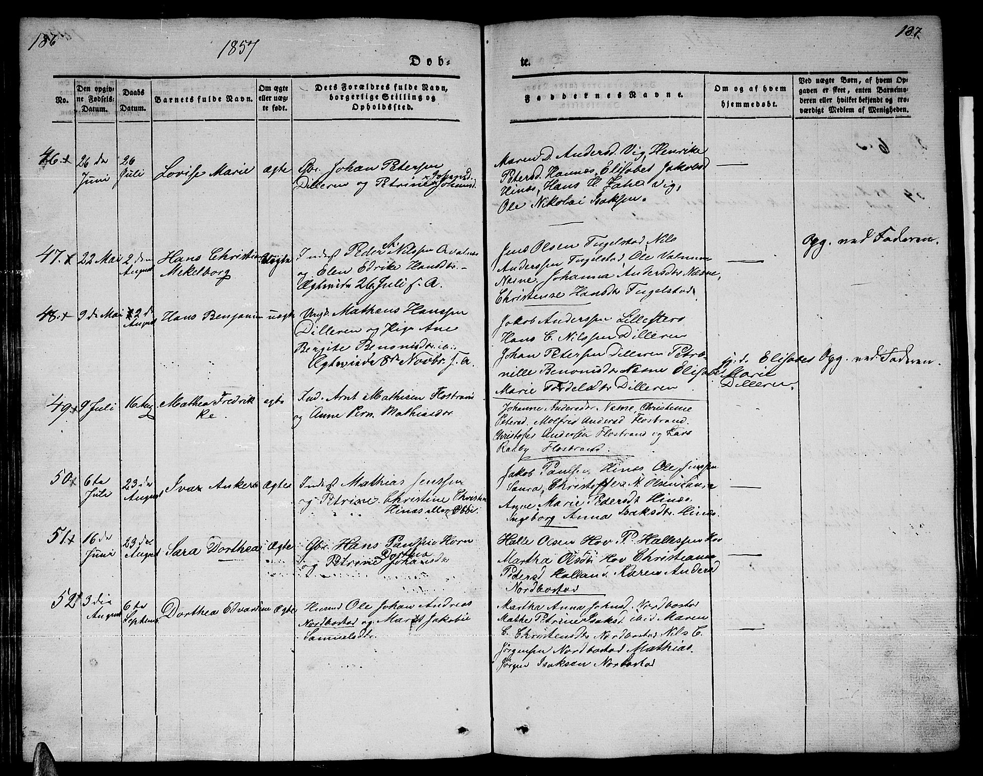 Ministerialprotokoller, klokkerbøker og fødselsregistre - Nordland, SAT/A-1459/838/L0555: Parish register (copy) no. 838C02, 1842-1861, p. 186-187