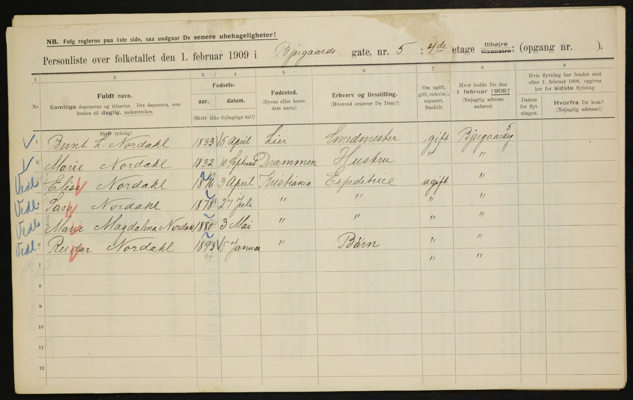 OBA, Municipal Census 1909 for Kristiania, 1909, p. 5170