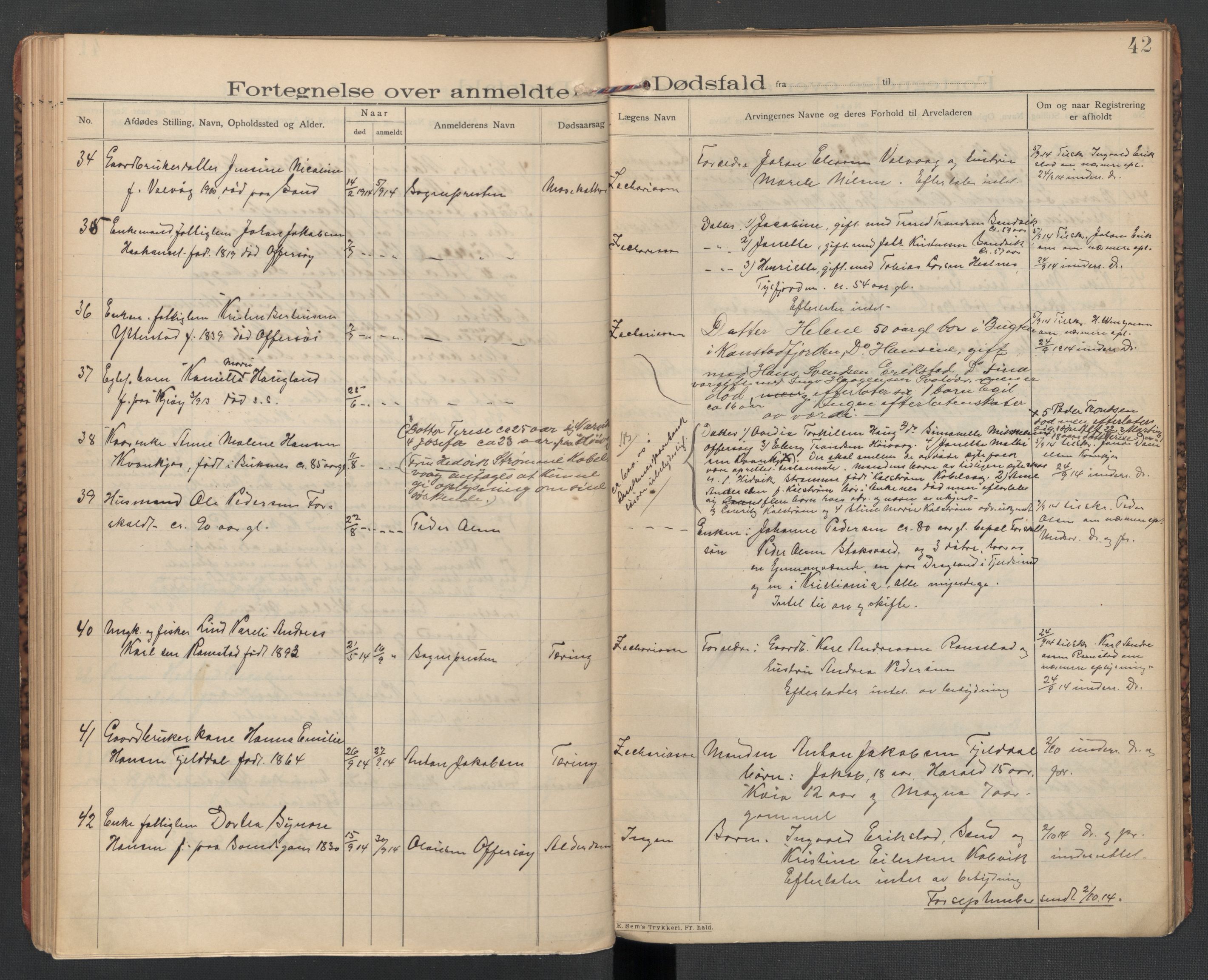 Lødingen og Tjeldsund lensmannskontor, AV/SAT-A-5698/1/02/L0002: 2.01.02 - Dødsfallsprotokoll, 1907-1921, p. 42