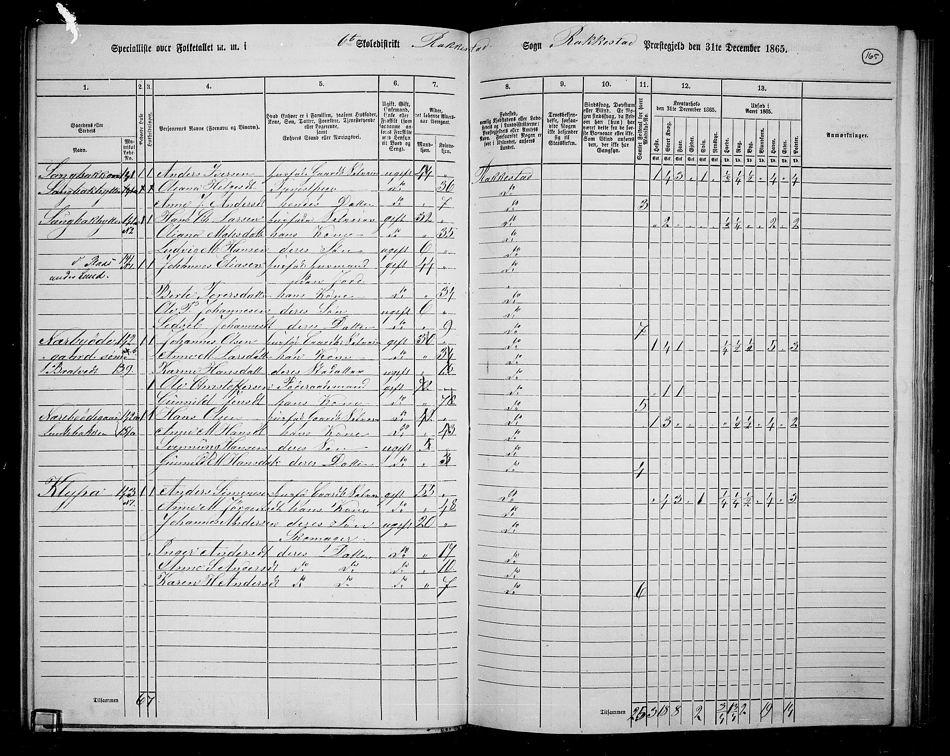 RA, 1865 census for Rakkestad, 1865, p. 157