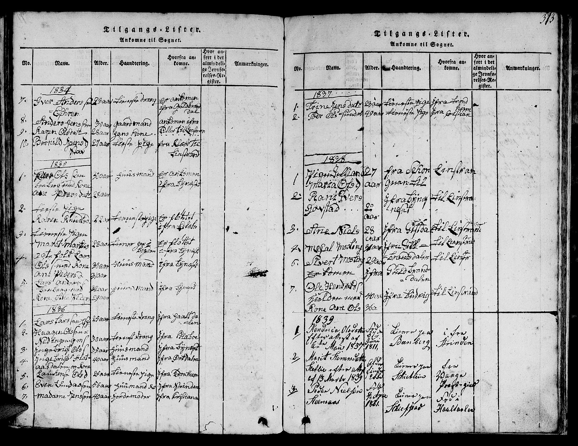 Ministerialprotokoller, klokkerbøker og fødselsregistre - Sør-Trøndelag, SAT/A-1456/613/L0393: Parish register (copy) no. 613C01, 1816-1886, p. 313