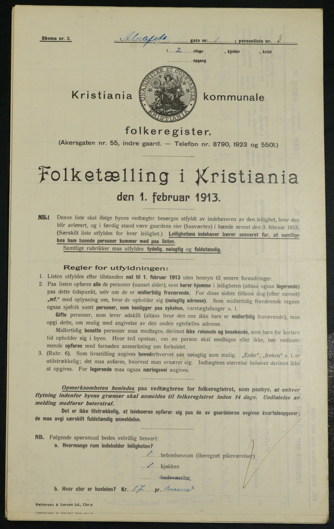 OBA, Municipal Census 1913 for Kristiania, 1913, p. 1055