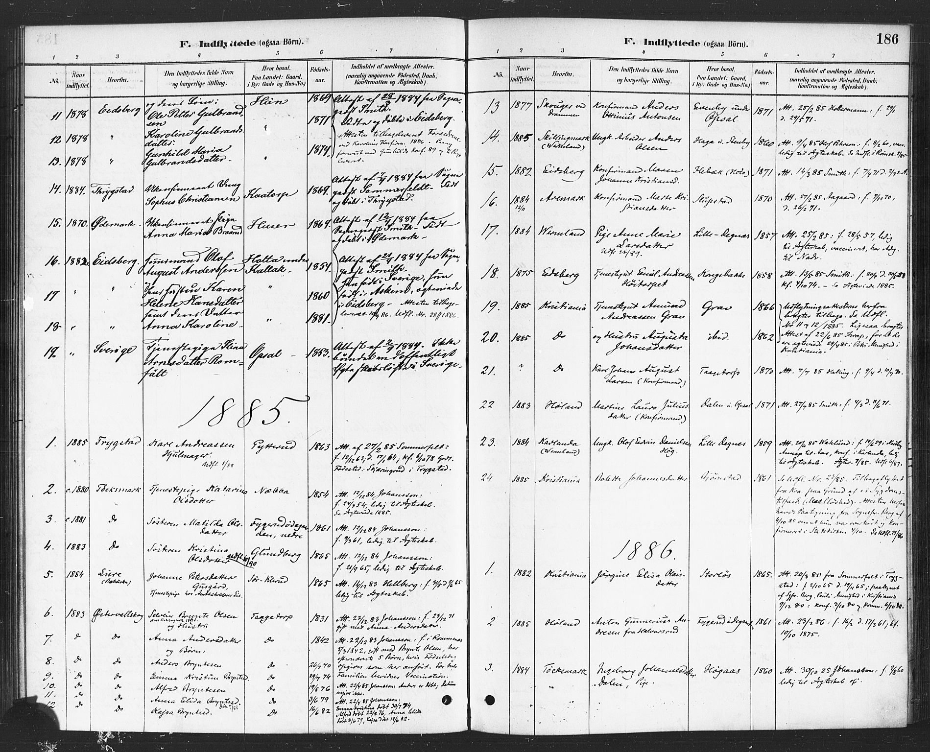 Rødenes prestekontor Kirkebøker, AV/SAO-A-2005/F/Fa/L0009: Parish register (official) no. I 9, 1880-1889, p. 186