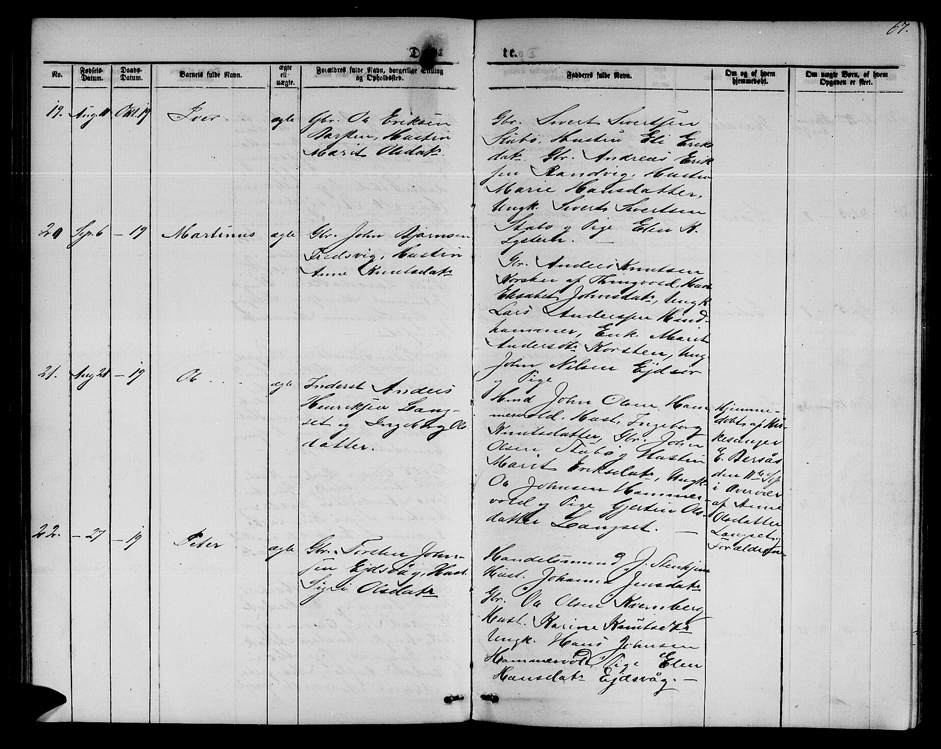 Ministerialprotokoller, klokkerbøker og fødselsregistre - Møre og Romsdal, AV/SAT-A-1454/551/L0630: Parish register (copy) no. 551C02, 1867-1885, p. 67