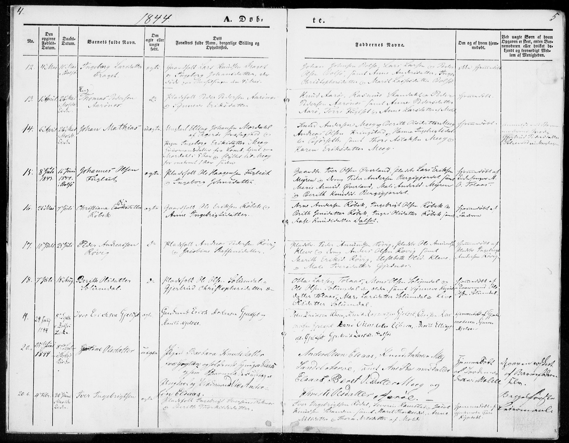 Ministerialprotokoller, klokkerbøker og fødselsregistre - Møre og Romsdal, AV/SAT-A-1454/555/L0653: Parish register (official) no. 555A04, 1843-1869, p. 4-5