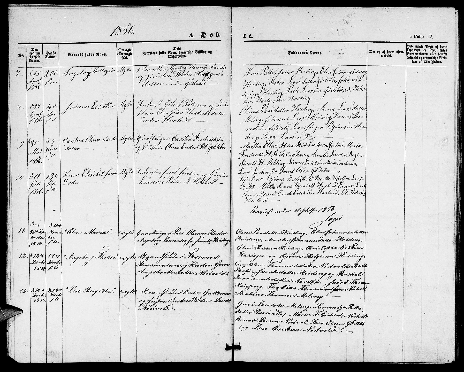 Rennesøy sokneprestkontor, SAST/A -101827/H/Ha/Hab/L0003: Parish register (copy) no. B 3, 1855-1888, p. 3