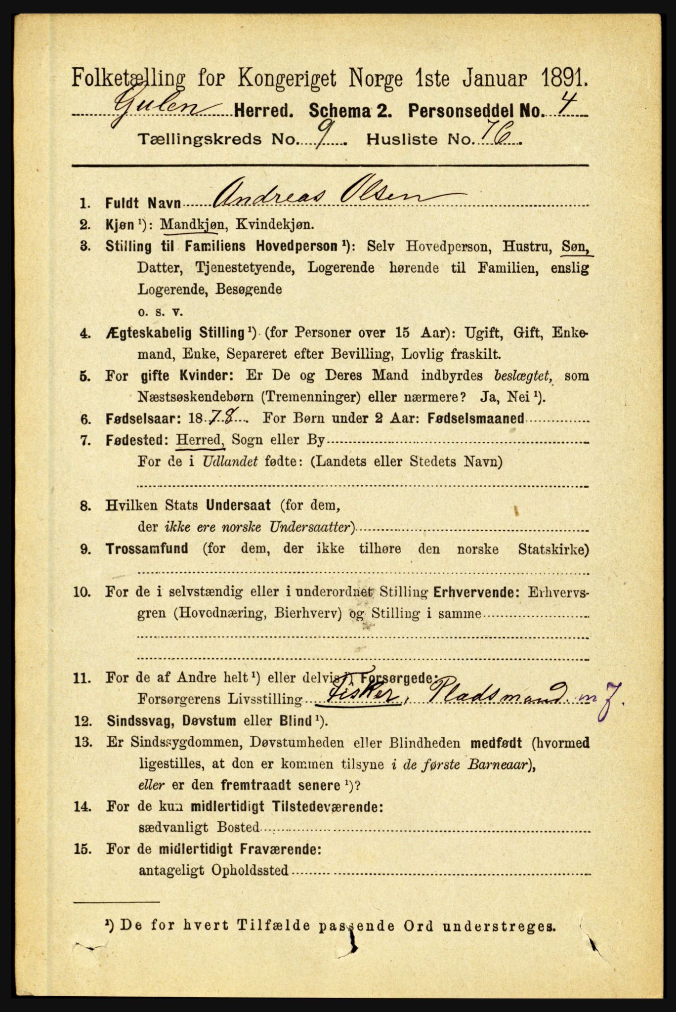 RA, 1891 census for 1411 Gulen, 1891, p. 3254