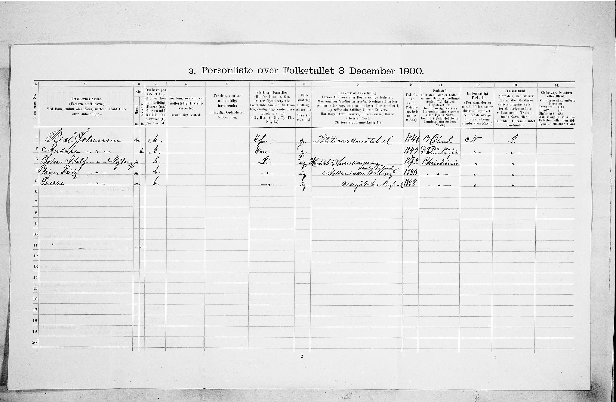 SAO, 1900 census for Kristiania, 1900, p. 36369