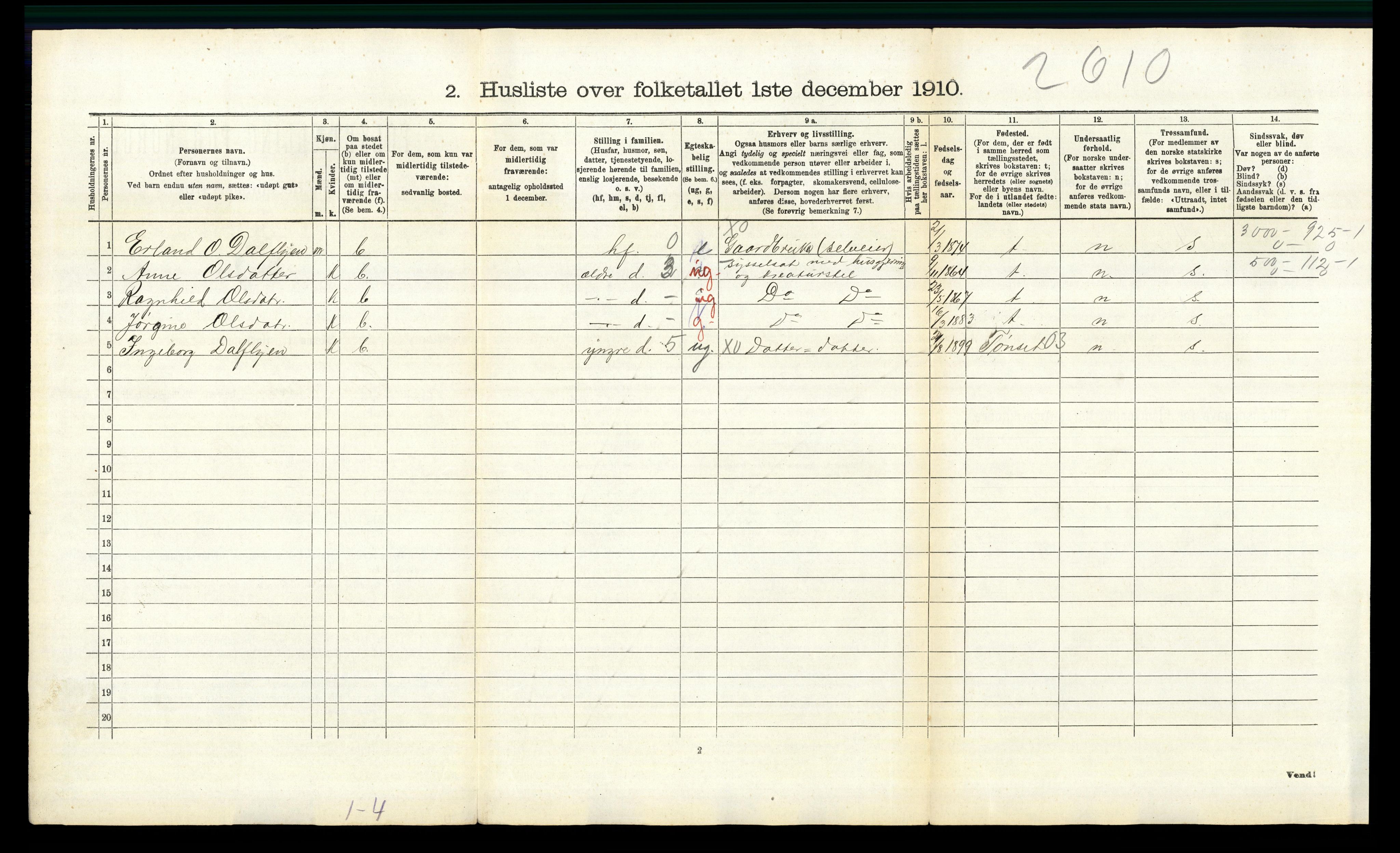 RA, 1910 census for Lille Elvedalen, 1910, p. 1264