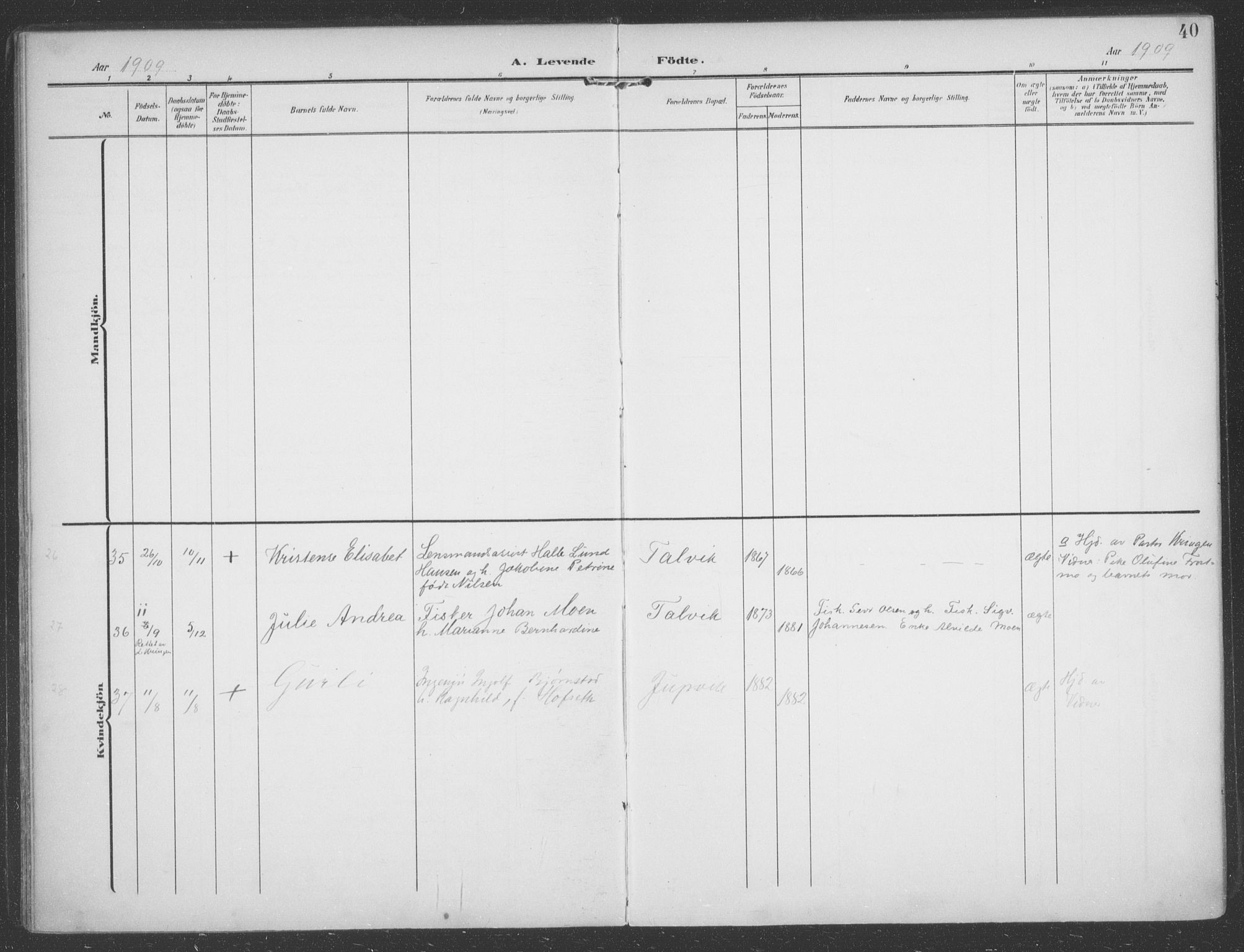 Talvik sokneprestkontor, SATØ/S-1337/H/Ha/L0017kirke: Parish register (official) no. 17, 1906-1915, p. 40