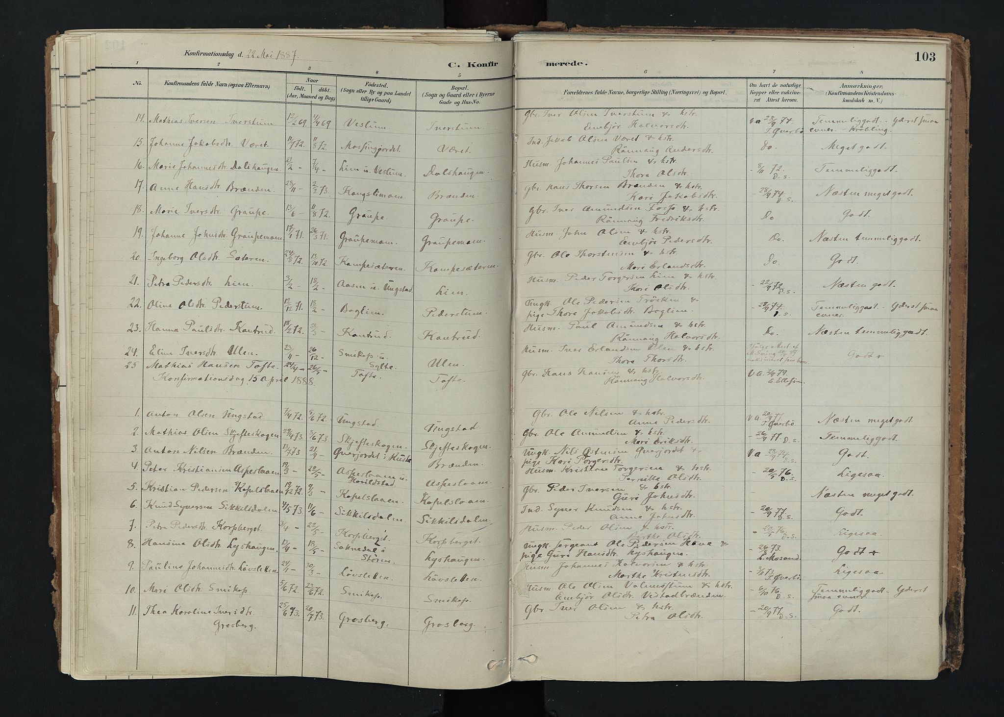 Nord-Fron prestekontor, AV/SAH-PREST-080/H/Ha/Haa/L0005: Parish register (official) no. 5, 1884-1914, p. 103