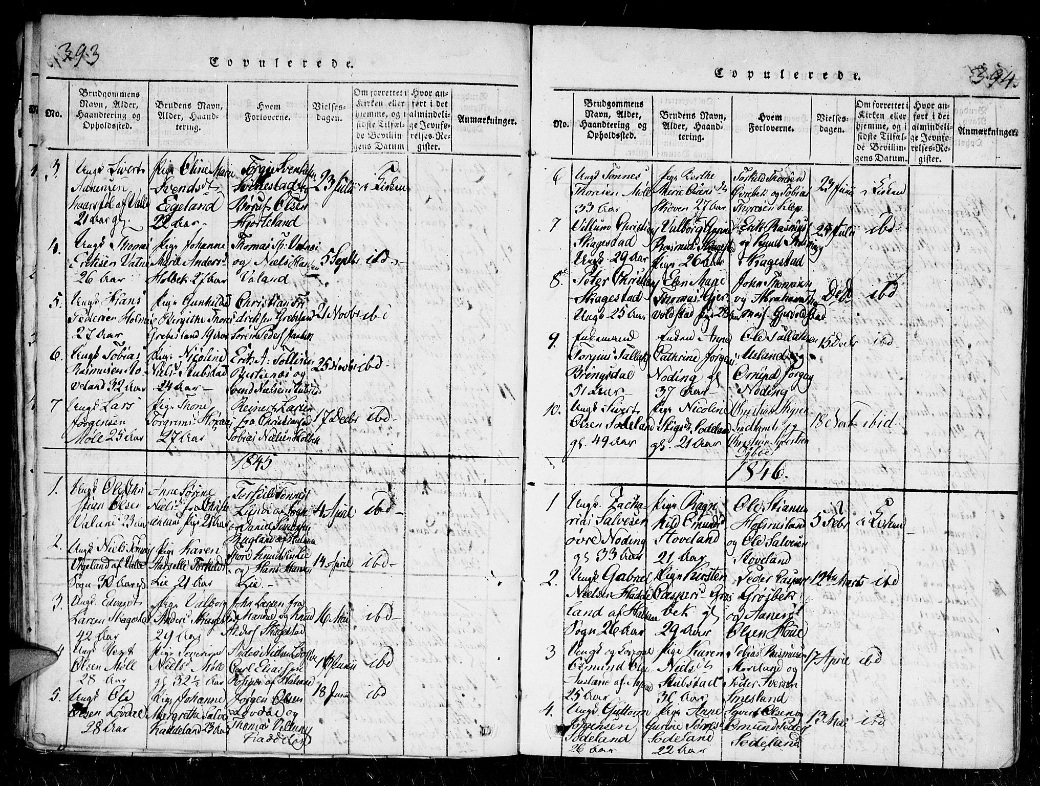 Holum sokneprestkontor, SAK/1111-0022/F/Fa/Faa/L0004: Parish register (official) no. A 4, 1820-1849, p. 393-394