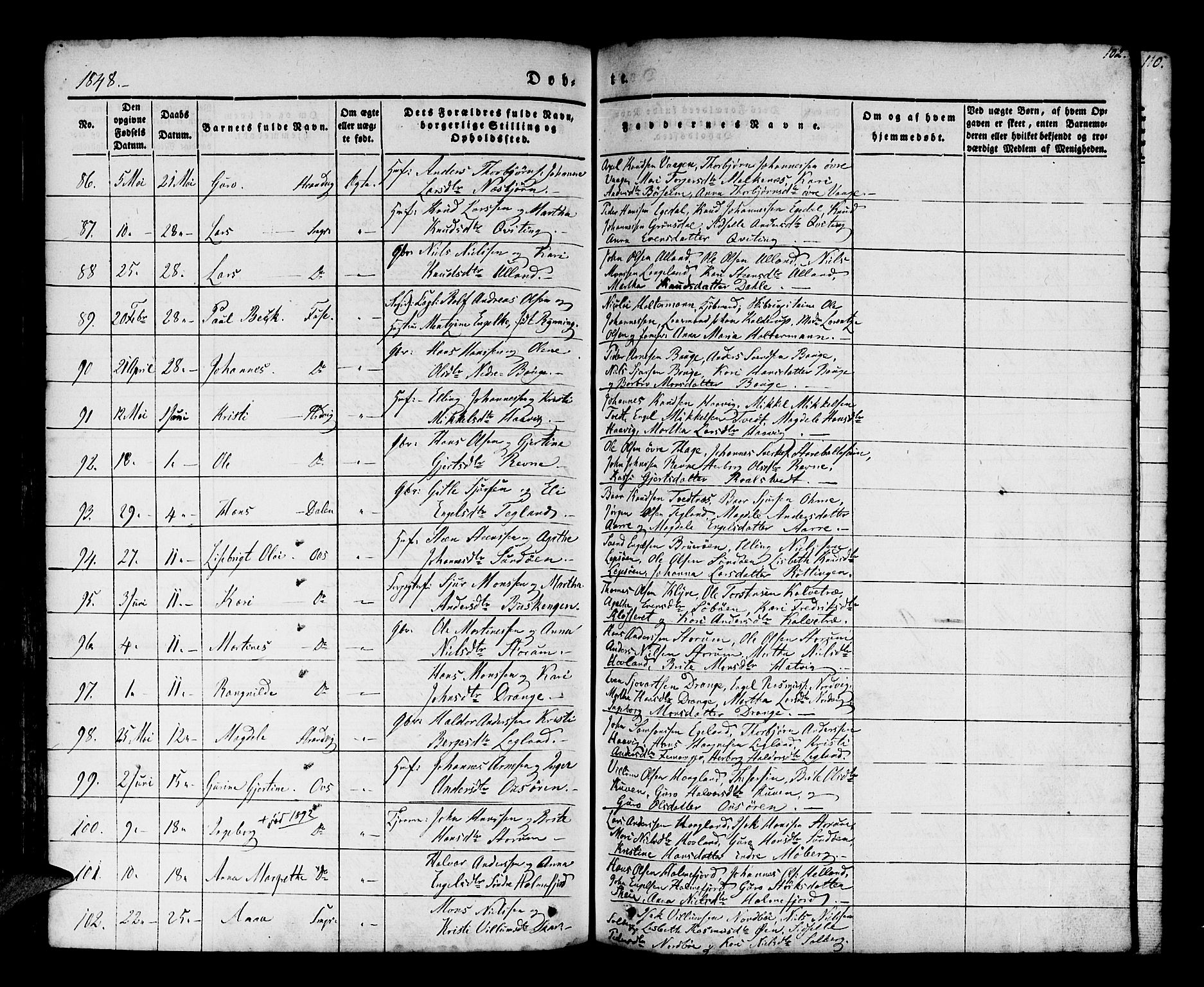 Os sokneprestembete, SAB/A-99929: Parish register (official) no. A 15, 1839-1851, p. 102