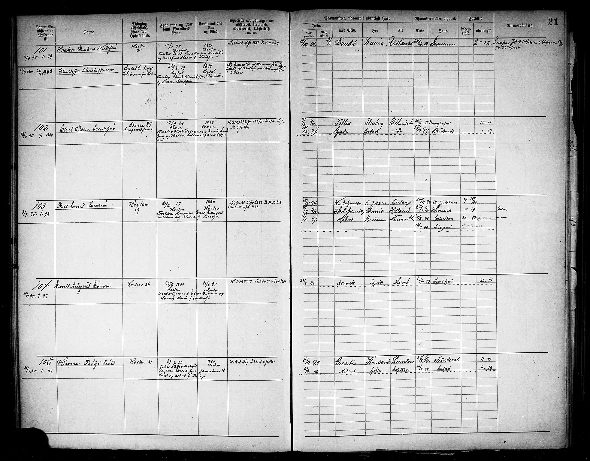 Horten innrulleringskontor, AV/SAKO-A-785/F/Fb/L0006: Annotasjonsrulle, 1889-1911, p. 24