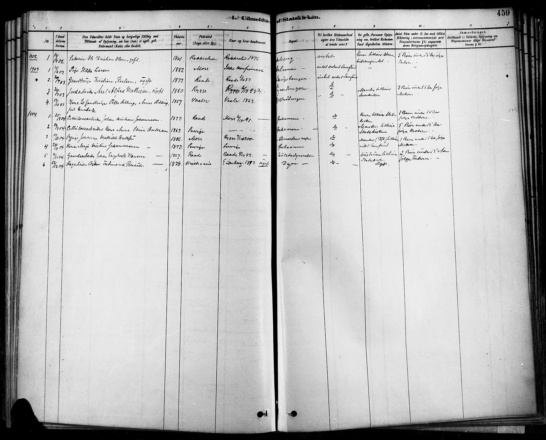 Rygge prestekontor Kirkebøker, SAO/A-10084b/F/Fa/L0007: Parish register (official) no. 7, 1878-1904, p. 459