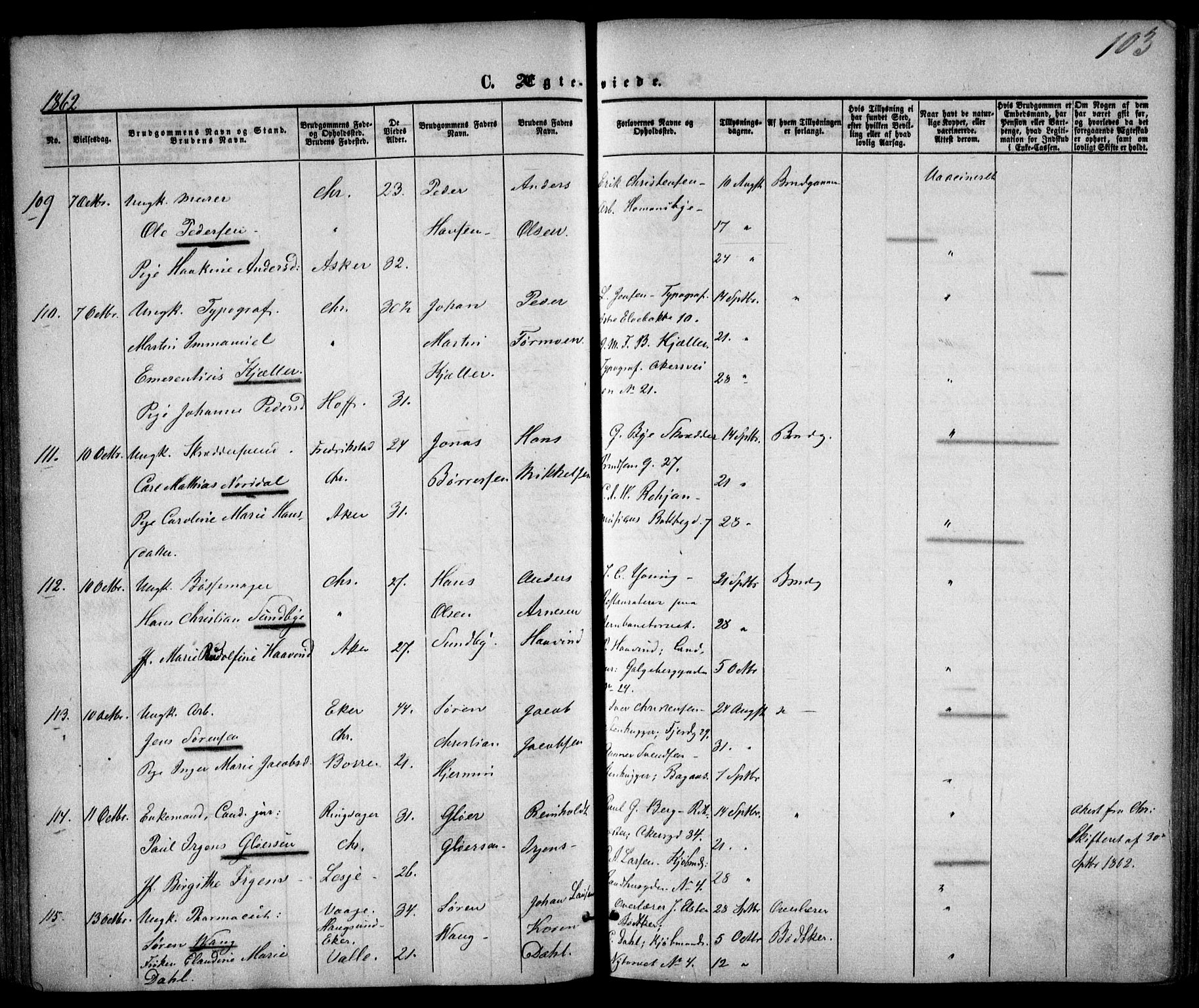 Trefoldighet prestekontor Kirkebøker, AV/SAO-A-10882/F/Fc/L0001: Parish register (official) no. III 1, 1858-1874, p. 103