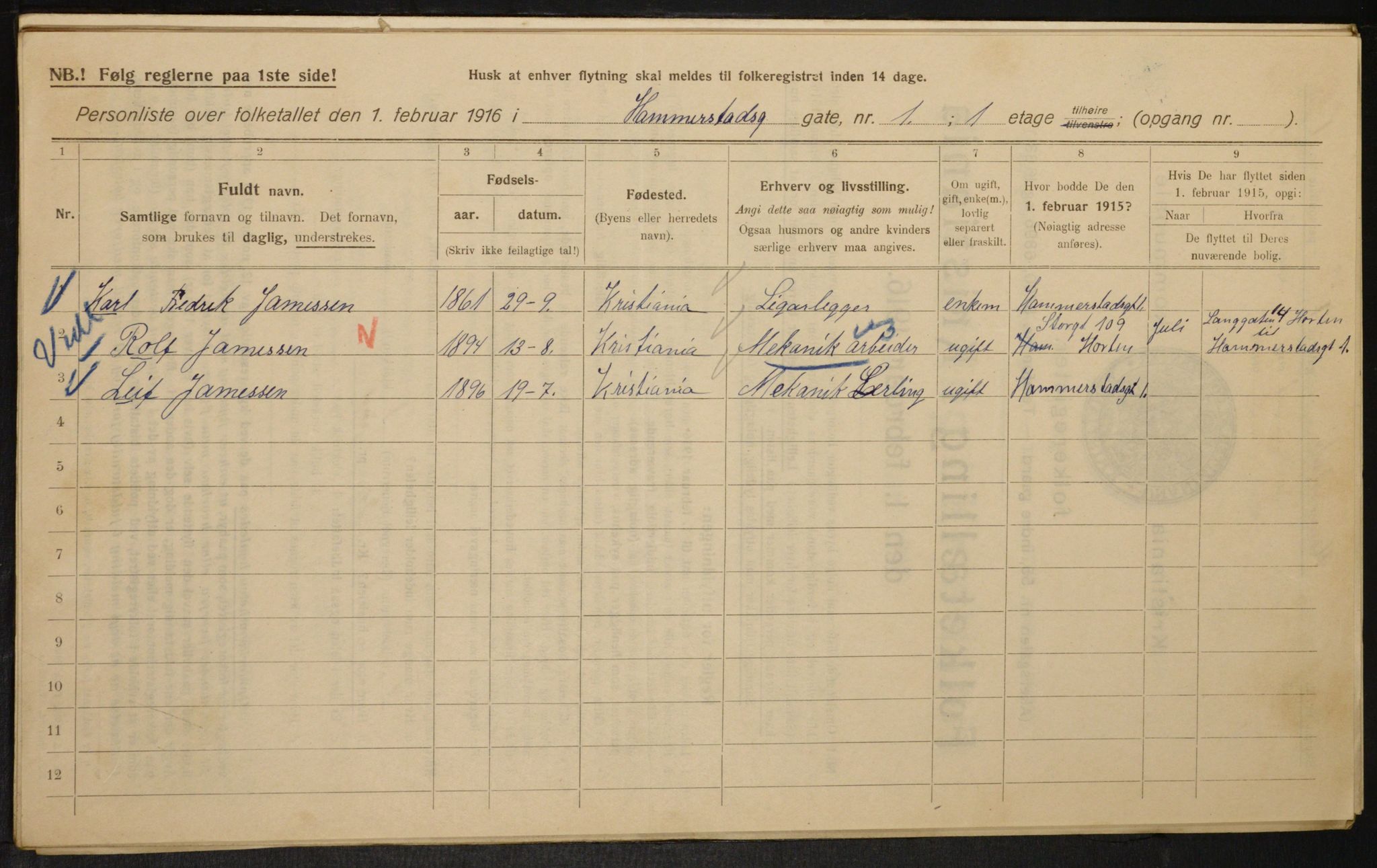 OBA, Municipal Census 1916 for Kristiania, 1916, p. 35120