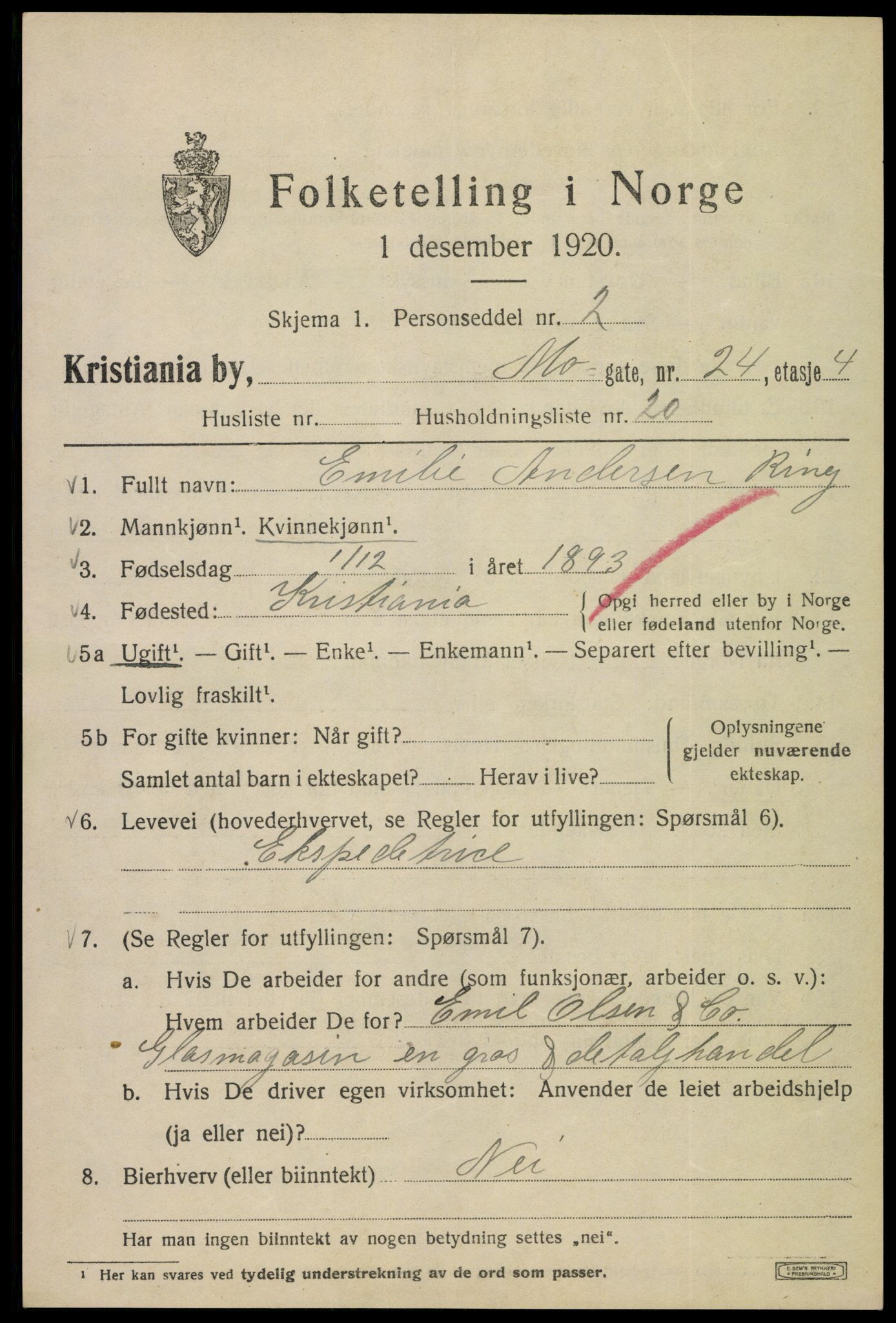 SAO, 1920 census for Kristiania, 1920, p. 396261