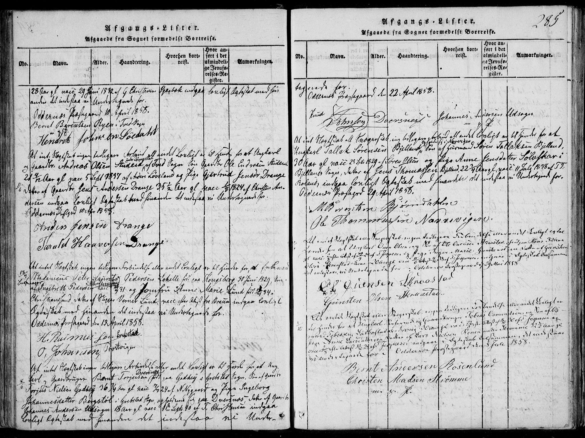 Oddernes sokneprestkontor, AV/SAK-1111-0033/F/Fa/Faa/L0005: Parish register (official) no. A 5, 1820-1838, p. 285