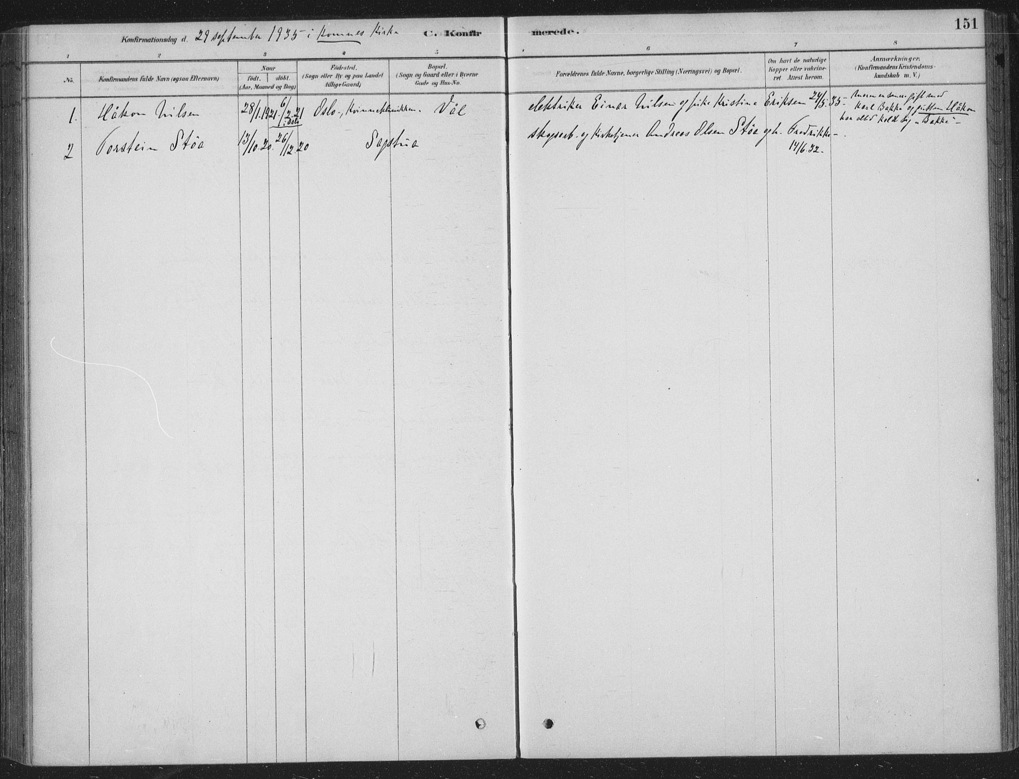 Sandsvær kirkebøker, AV/SAKO-A-244/F/Fe/L0001: Parish register (official) no. V 1, 1878-1936, p. 151