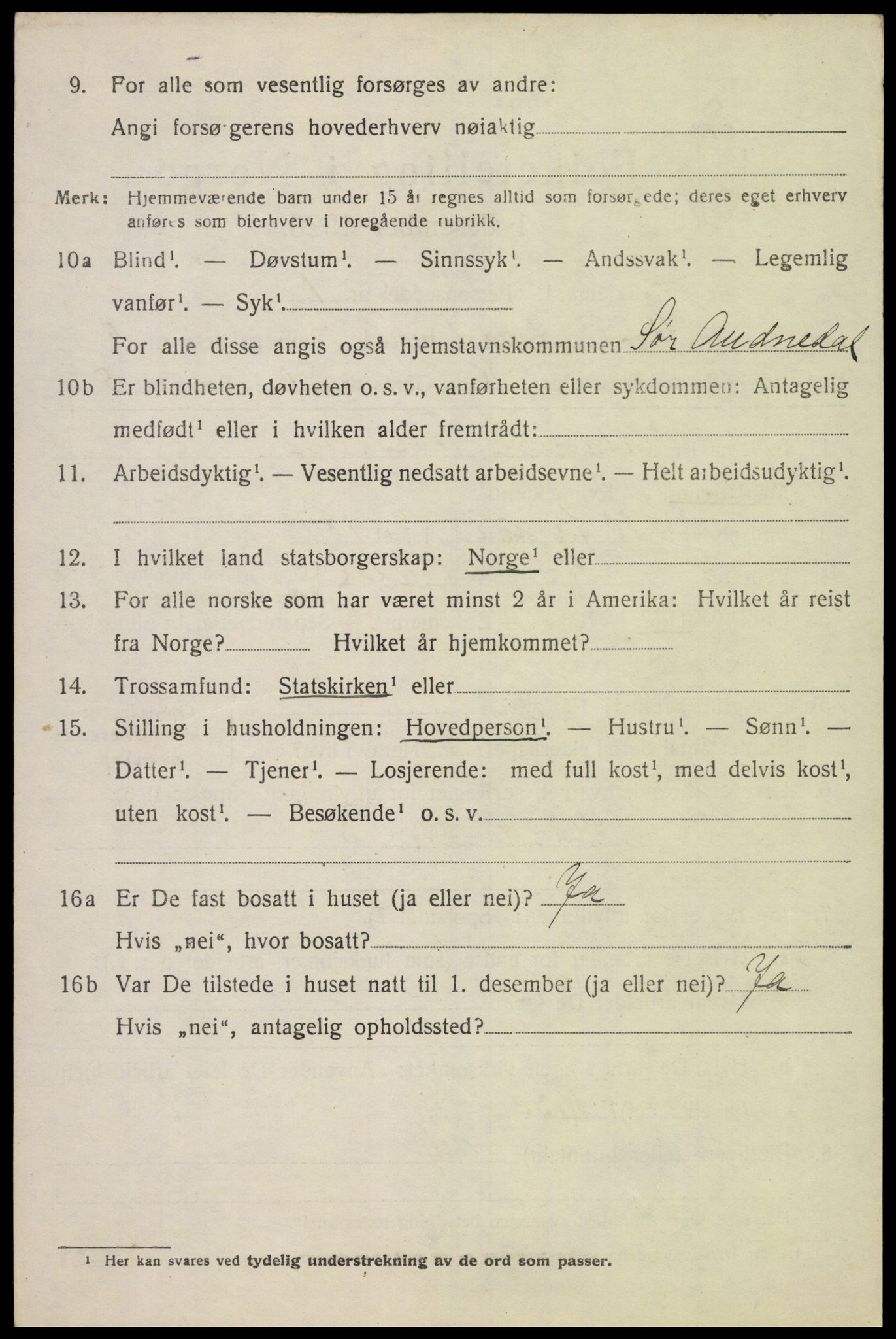 SAK, 1920 census for Sør-Audnedal, 1920, p. 2686